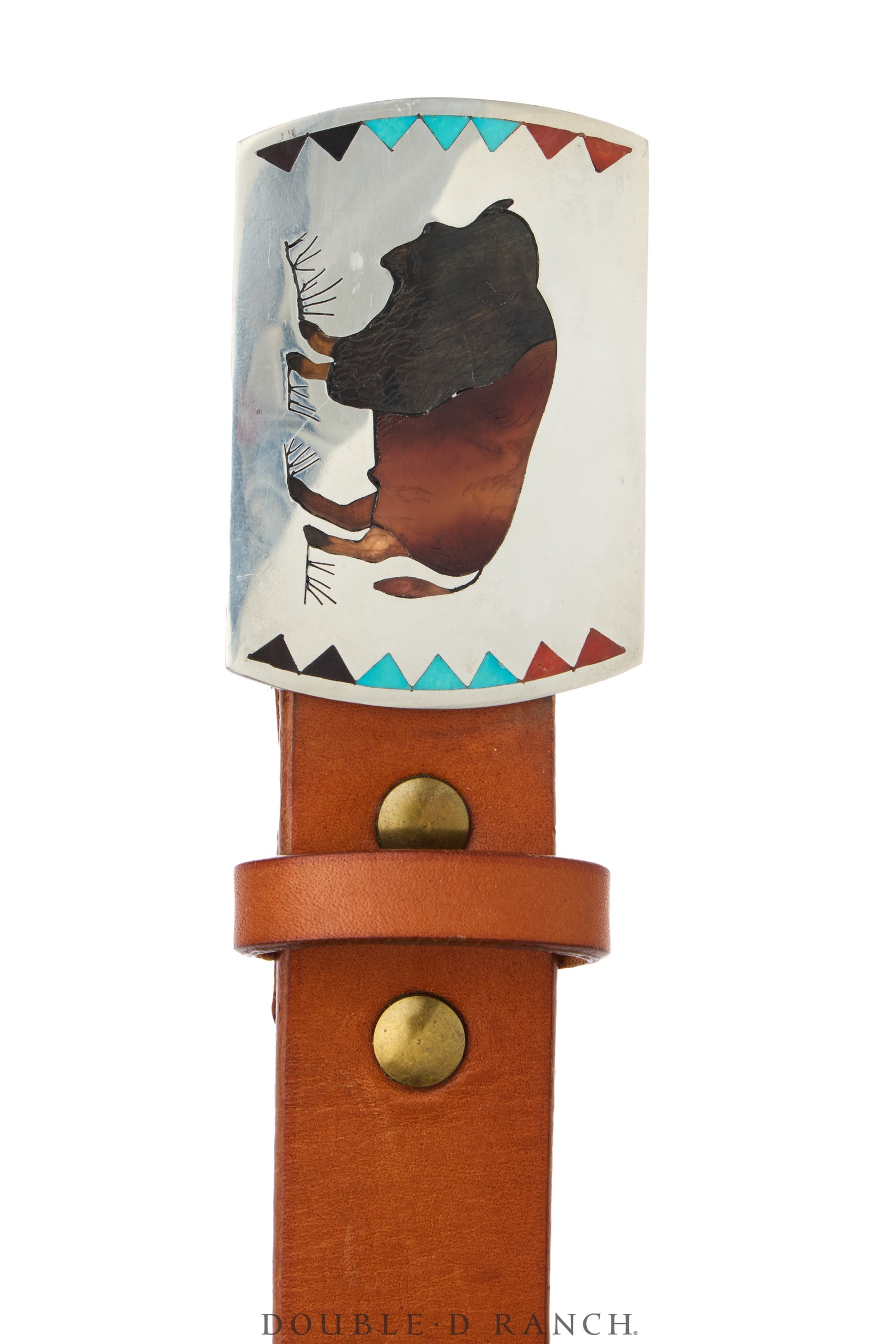 Belt, A Vintage, Buckle, Inlay, Shell & Mixed Stones, Bison, Hallmark, Vintage, 1381