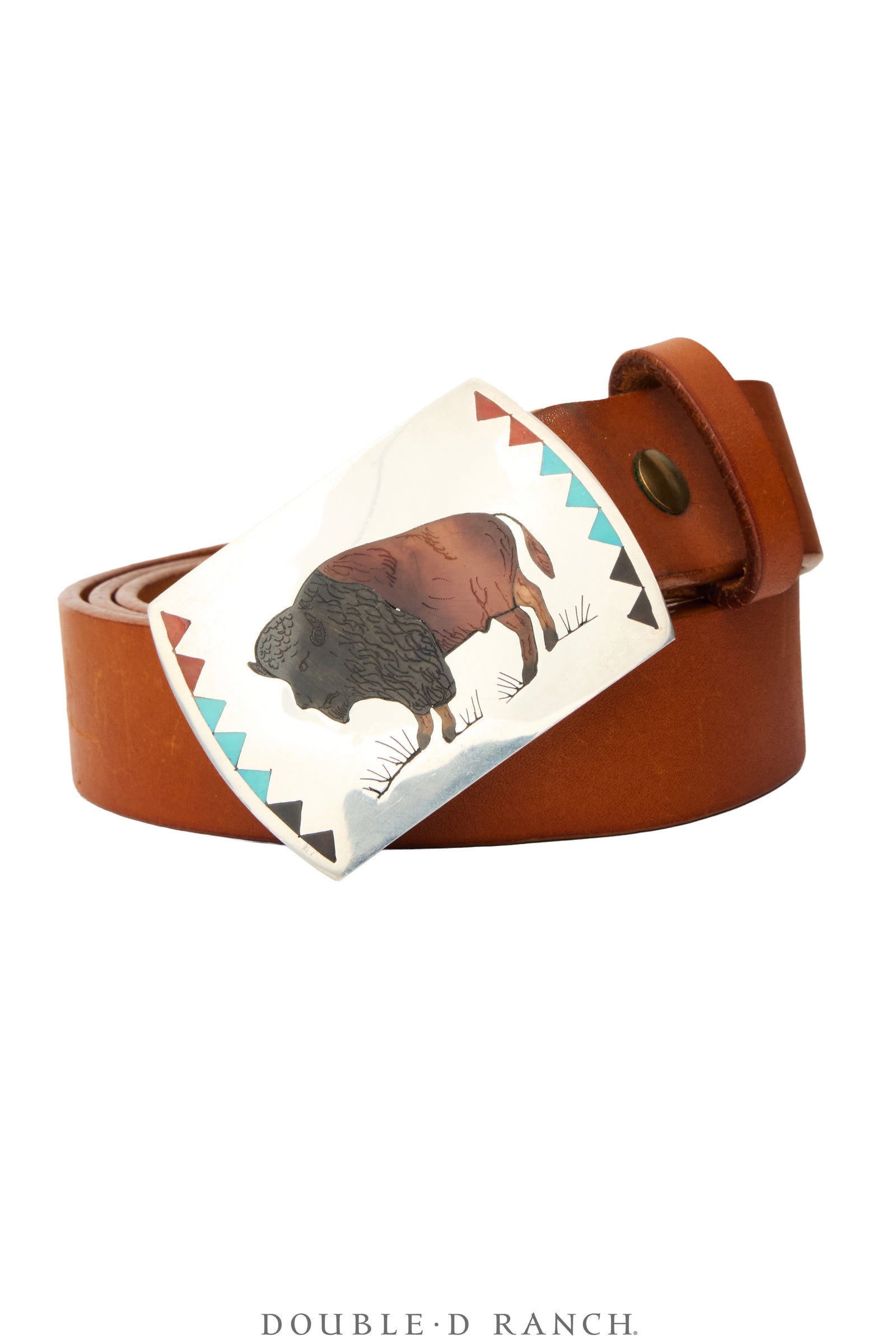 Belt, A Vintage, Buckle, Inlay, Shell & Mixed Stones, Bison, Hallmark, Vintage, 1381