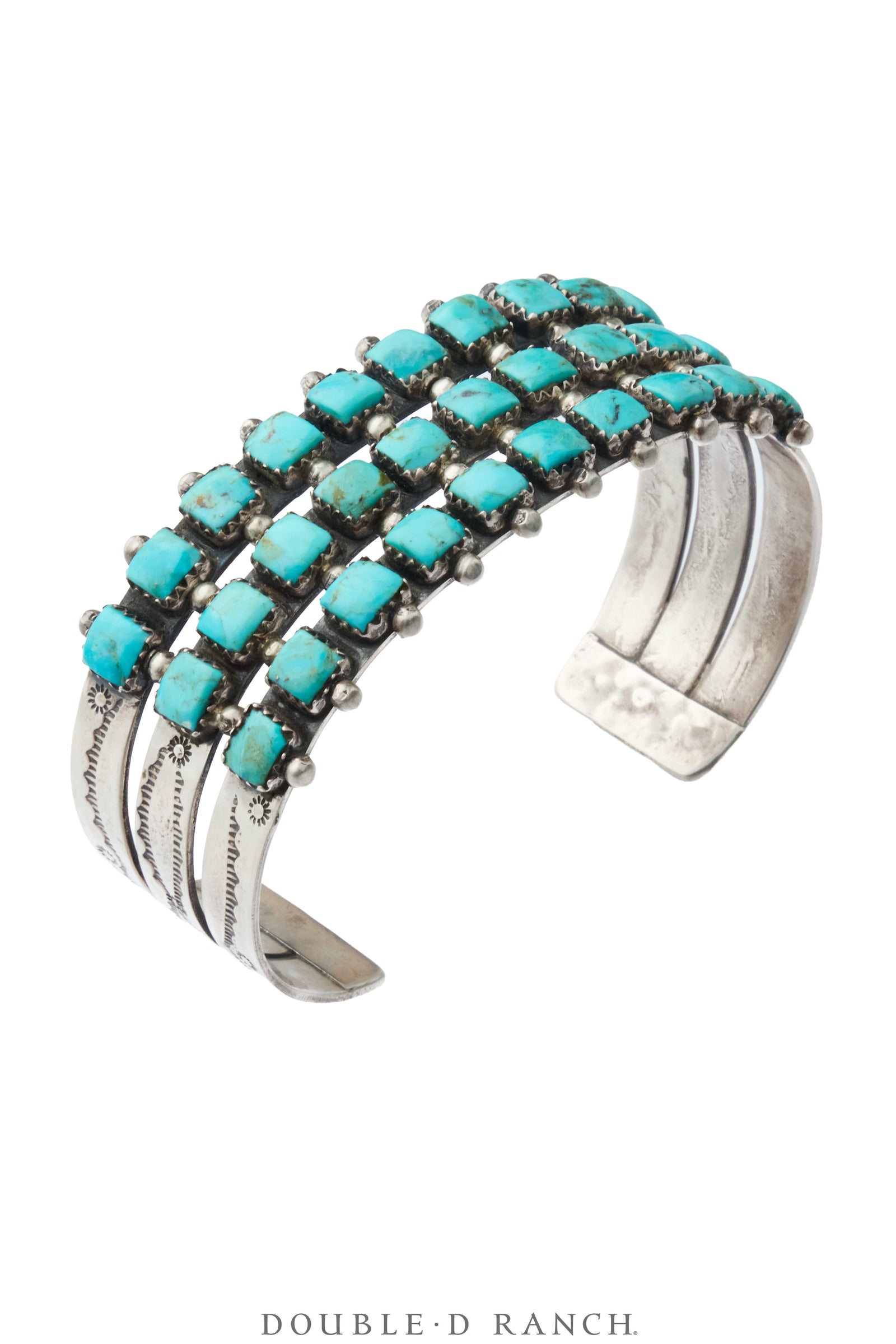 Cuff, Row, Turquoise, 3 Rows of Rectangular Stones, Hallmark, Vintage, 4457