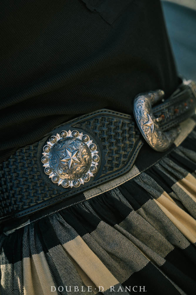 Belt, A, Western Concho, Basket Weave Tooled Leather, Contemporary, 504