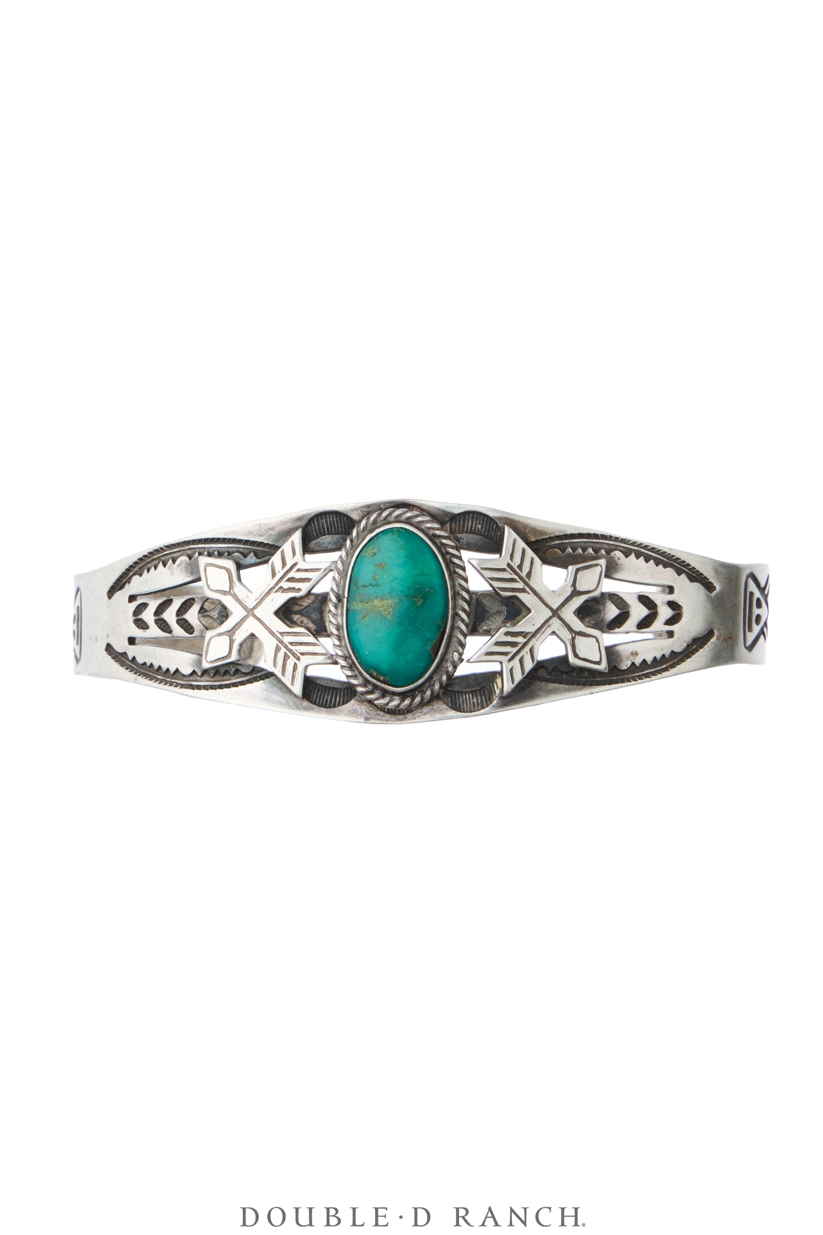 Cuff, Fred Harvey Railroad Era, Turquoise, Crossed Arrows Graphic, Vintage ‘40s, 4384
