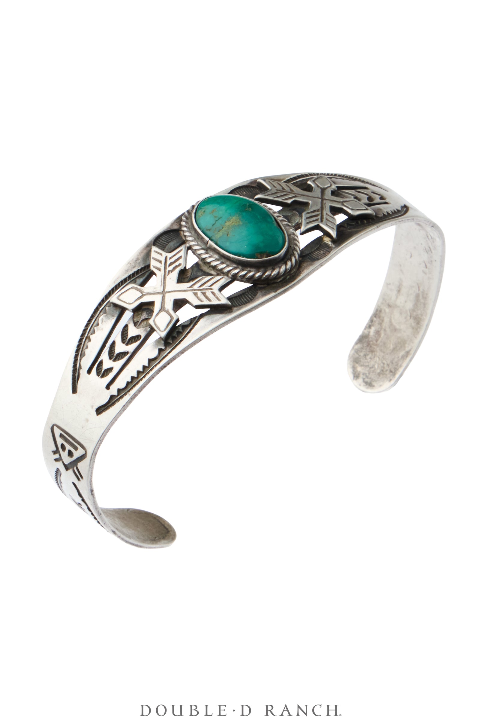 Cuff, Fred Harvey Railroad Era, Turquoise, Crossed Arrows Graphic, Vintage ‘40s, 4384