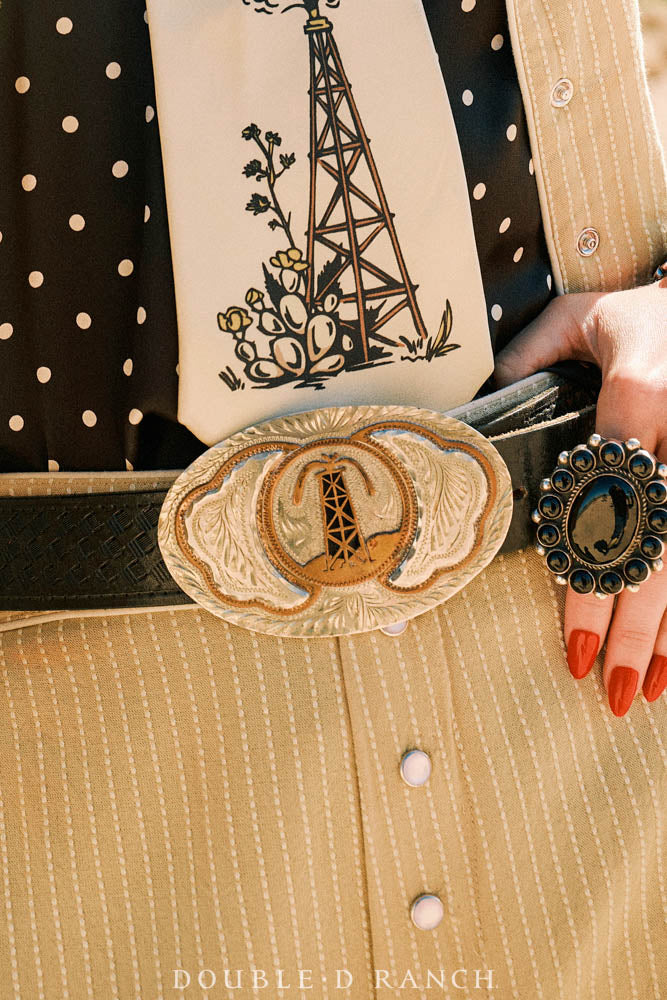 Belt, A Vintage, Buckle, Western, Roughneck Rodeo, Oil Derrick, Vintage, 1008