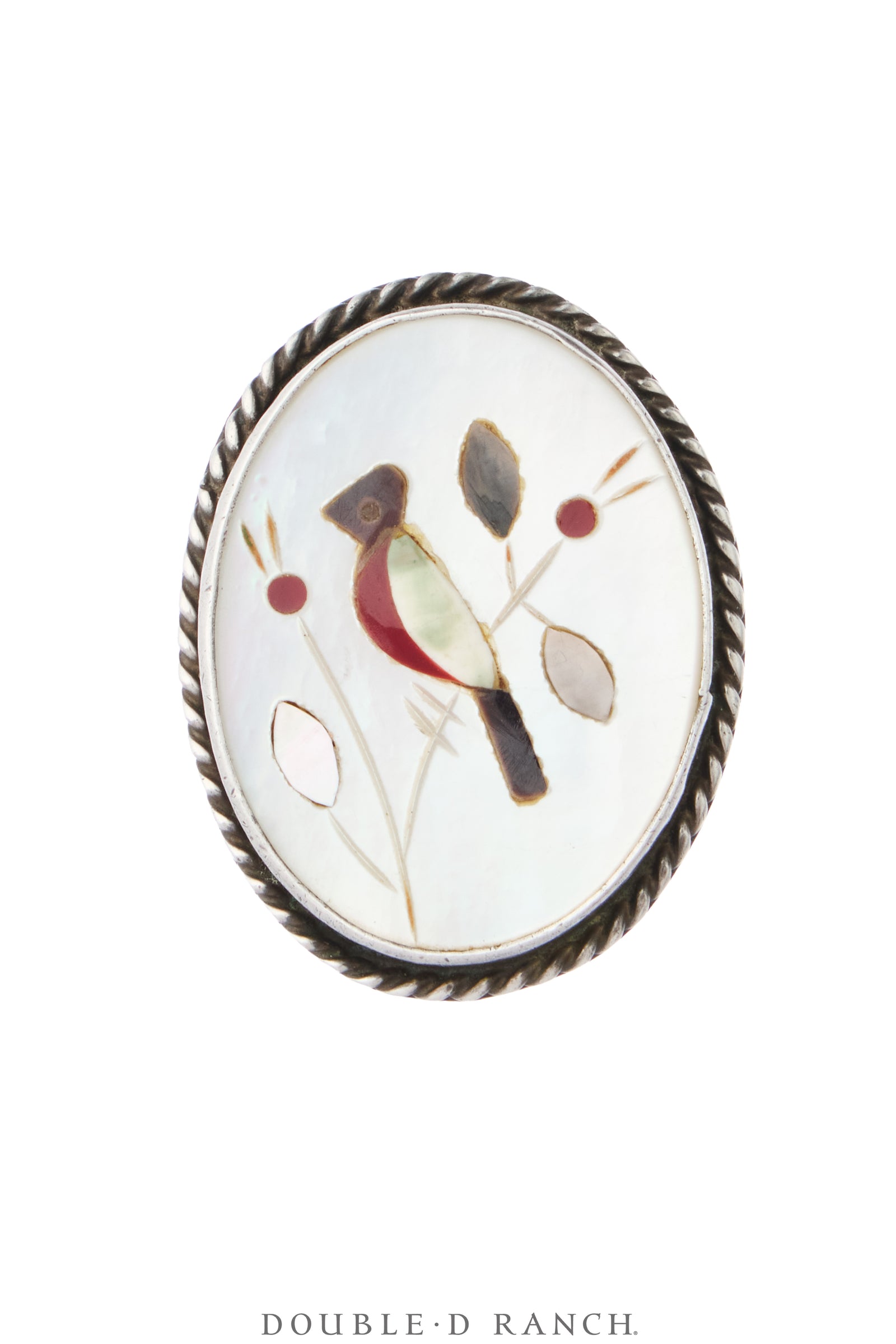 Ring, Inlay, Mother of Pearl & Other Southwest Stones, Cardinal, Sans Hallmark, Vintage ‘60s, 2184