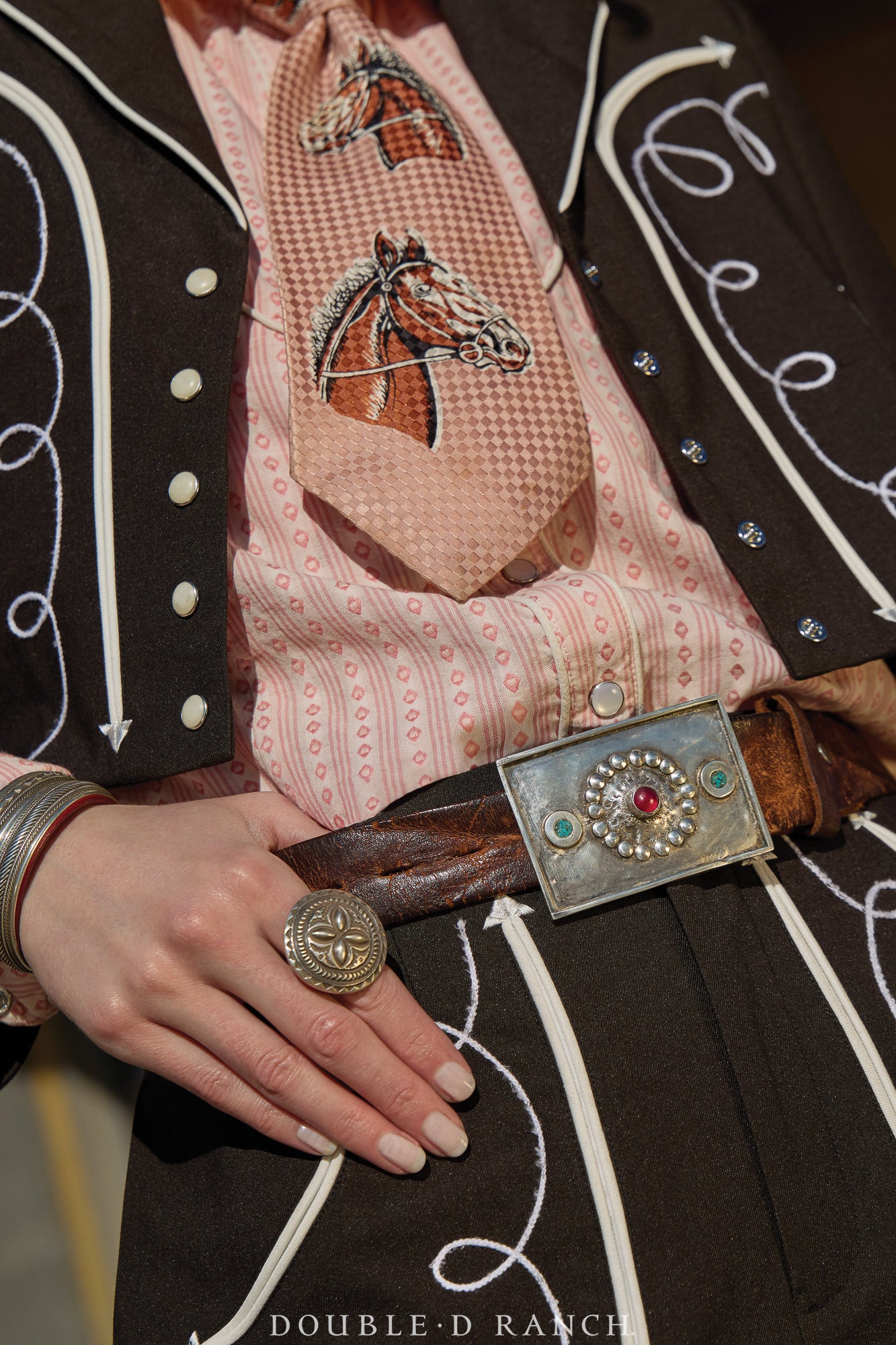 Belt, A Vintage, Buckle, Biker With Turquoise Inlay & Crystal, Vintage ‘40s, 672