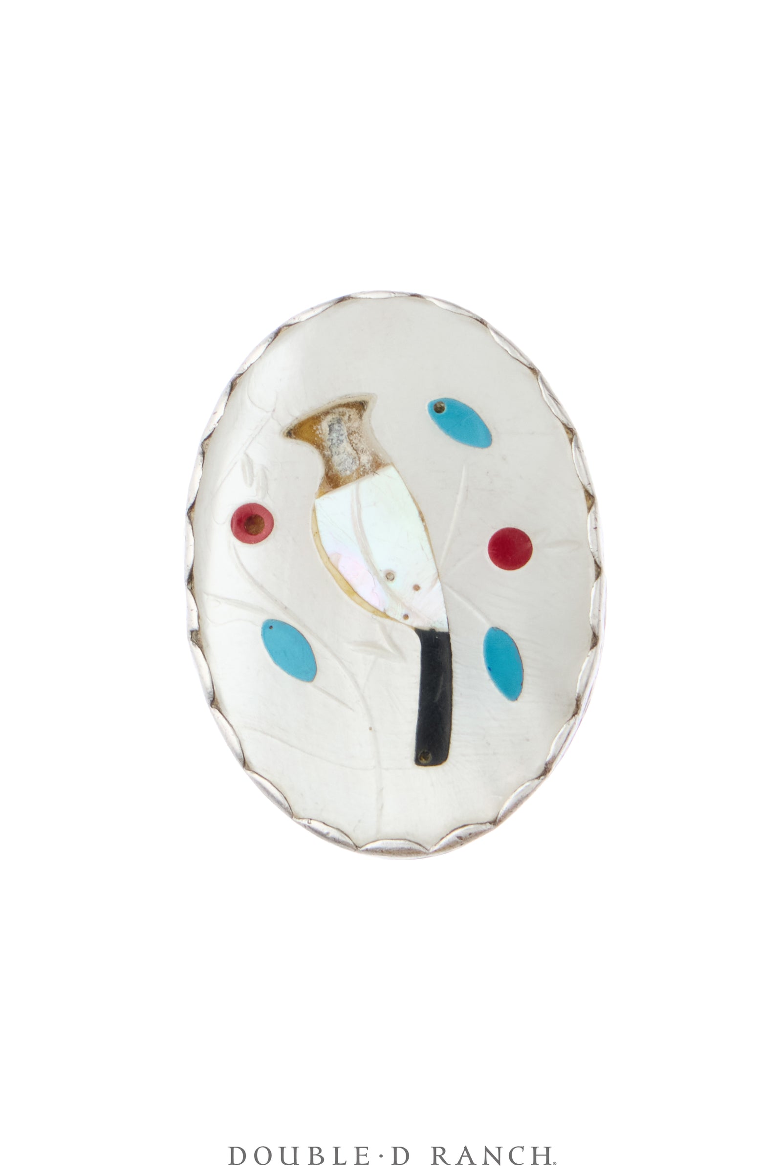 Ring, Inlay, Mother of Pearl & Other Southwest Stones, Peyote Water Bird, Sans Hallmark, Vintage ‘60s, 2185
