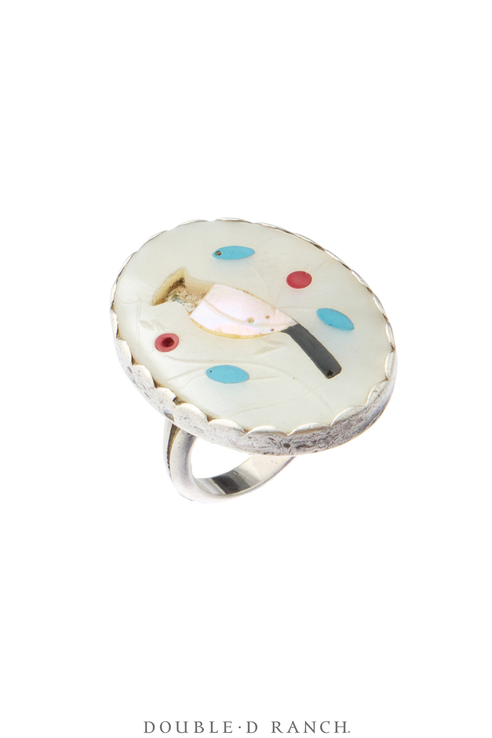 Ring, Inlay, Mother of Pearl & Other Southwest Stones, Peyote Water Bird, Sans Hallmark, Vintage ‘60s, 2185
