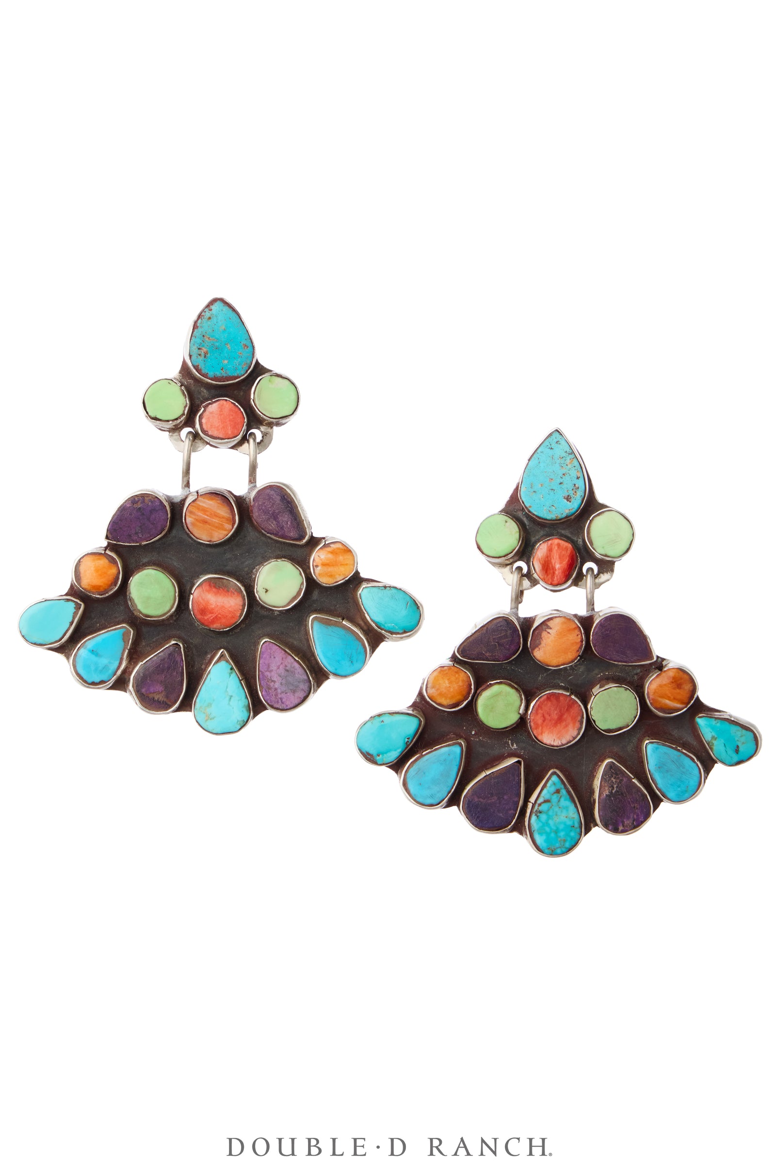 Earrings, Oscar Betz, Fans, Multi Stone, Hallmark, Contemporary, 2390