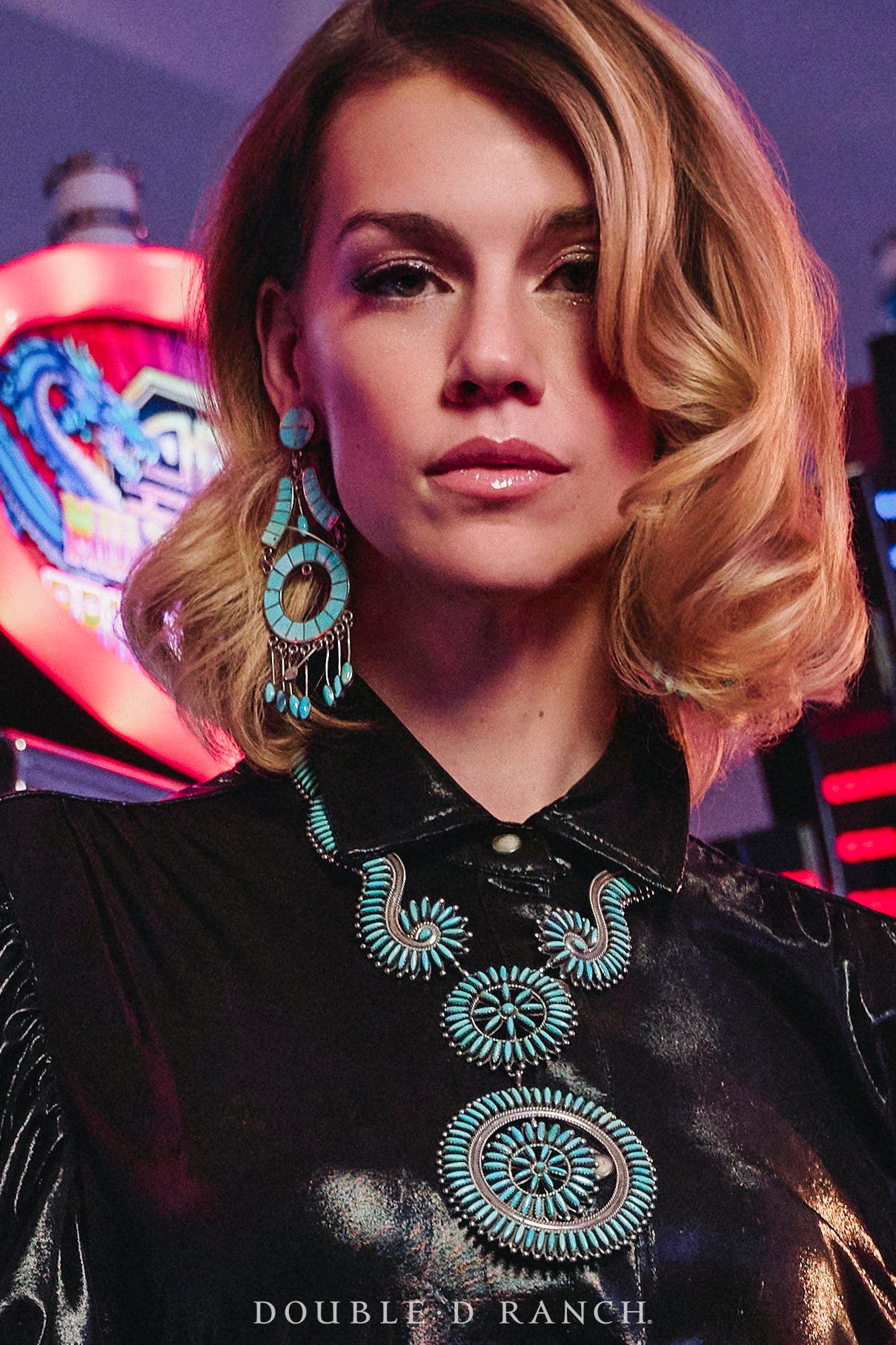 Necklace, Statement, Bib, Turquoise, Needlepoint, Hallmark, Vintage, 3405