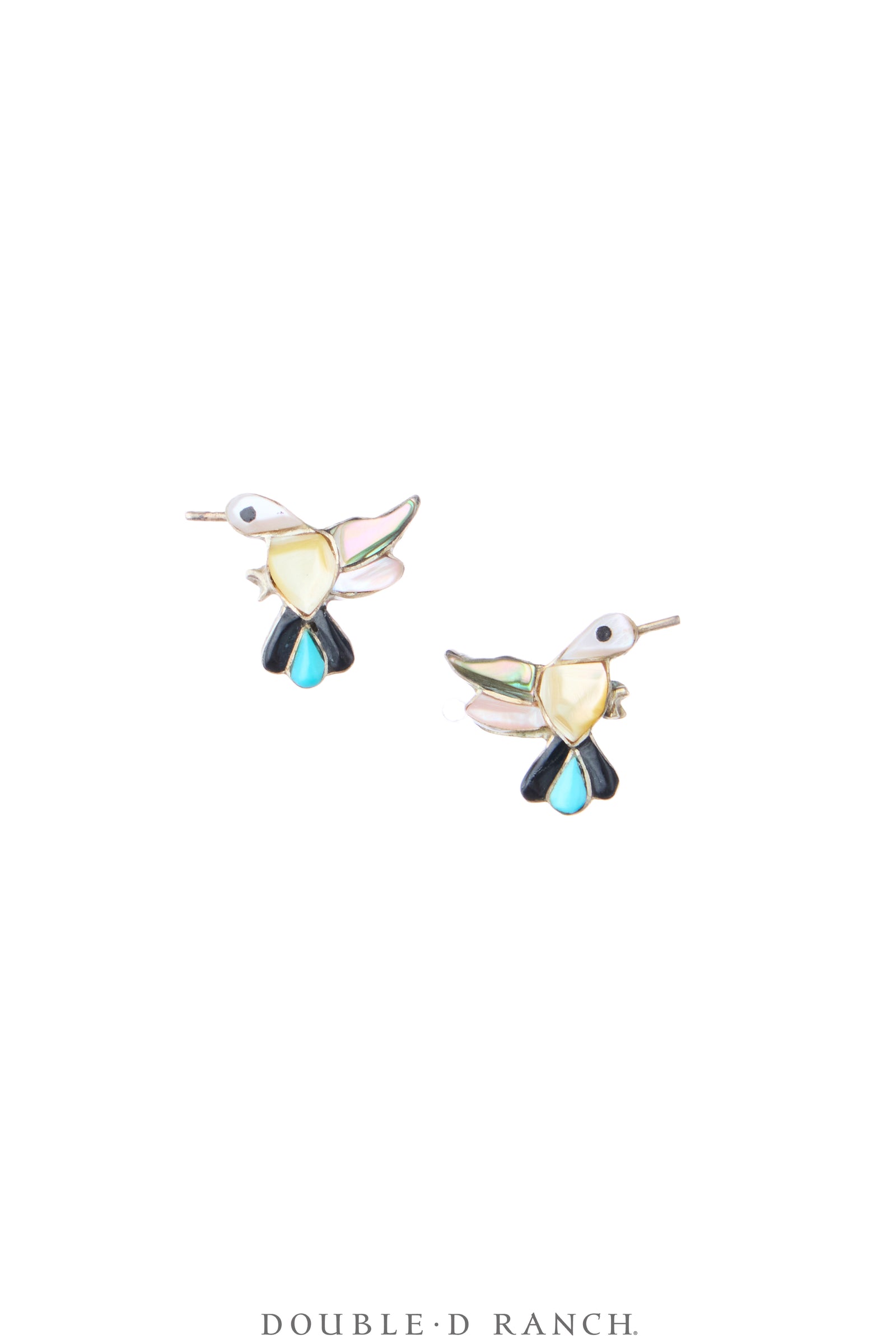 Earrings, Inlay, Mother of Pearl & Other Southwest Stones, Hummingbirds, Hallmark, Vintage ‘60, 2448