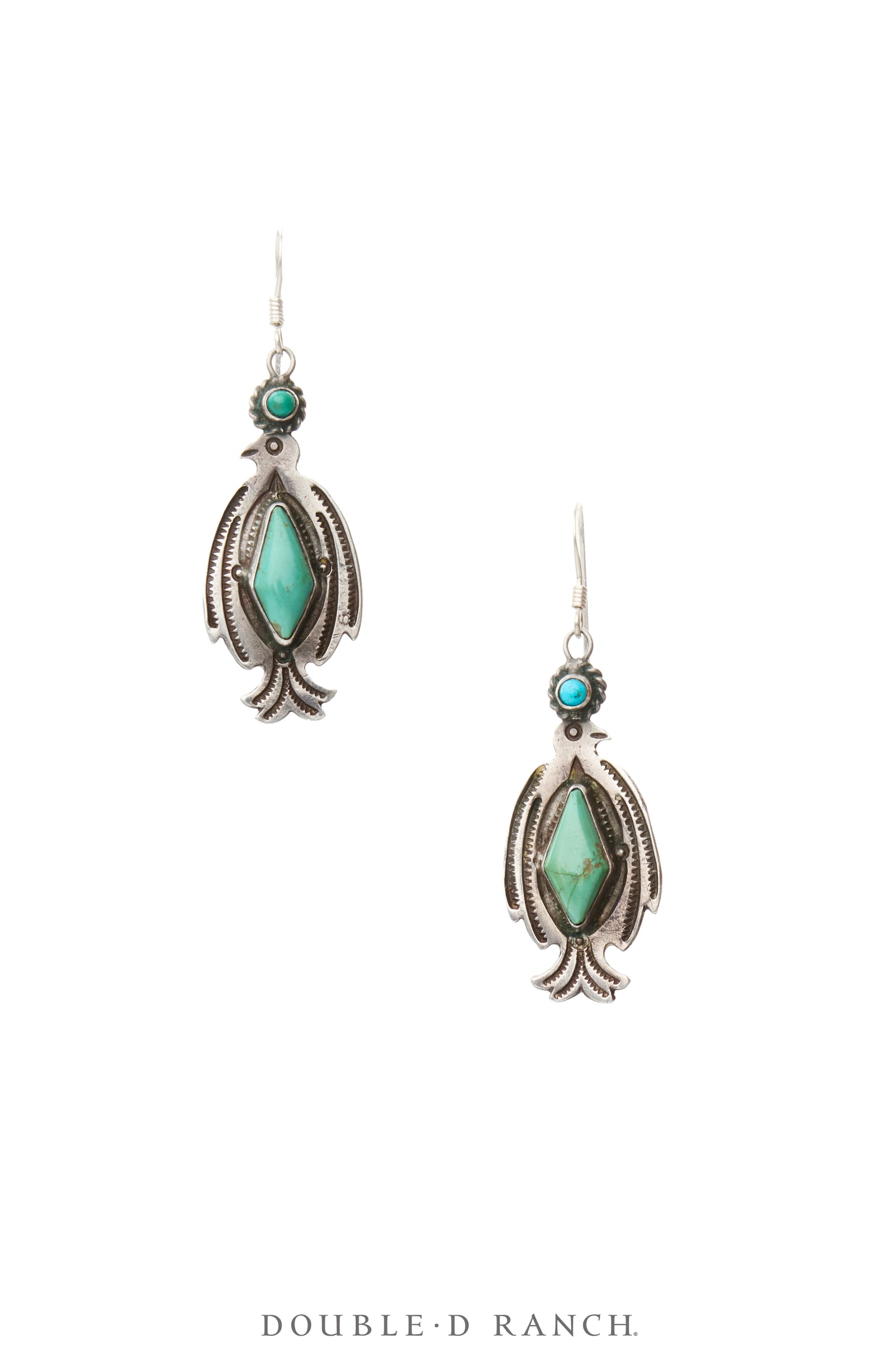 Earrings, Fred Harvey Railroad Era, Turquoise, Thunderbirds, Vintage, 2392