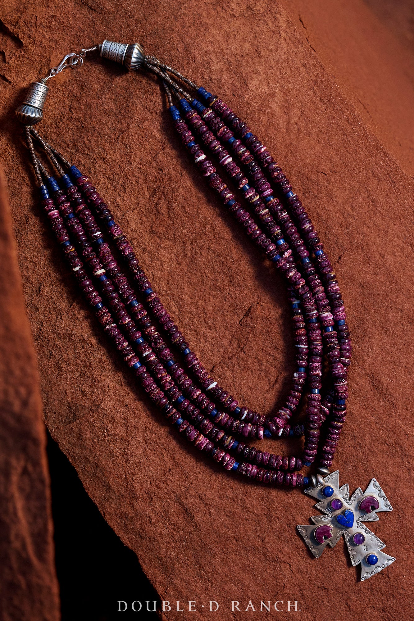 Necklace, Natural Stone, Purple Spiny Oyster With Cross Pendant, Navajo, Contemporary, 3418