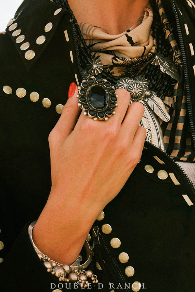 Ring, Cluster, Onyx, Hallmark, Contemporary, 1740