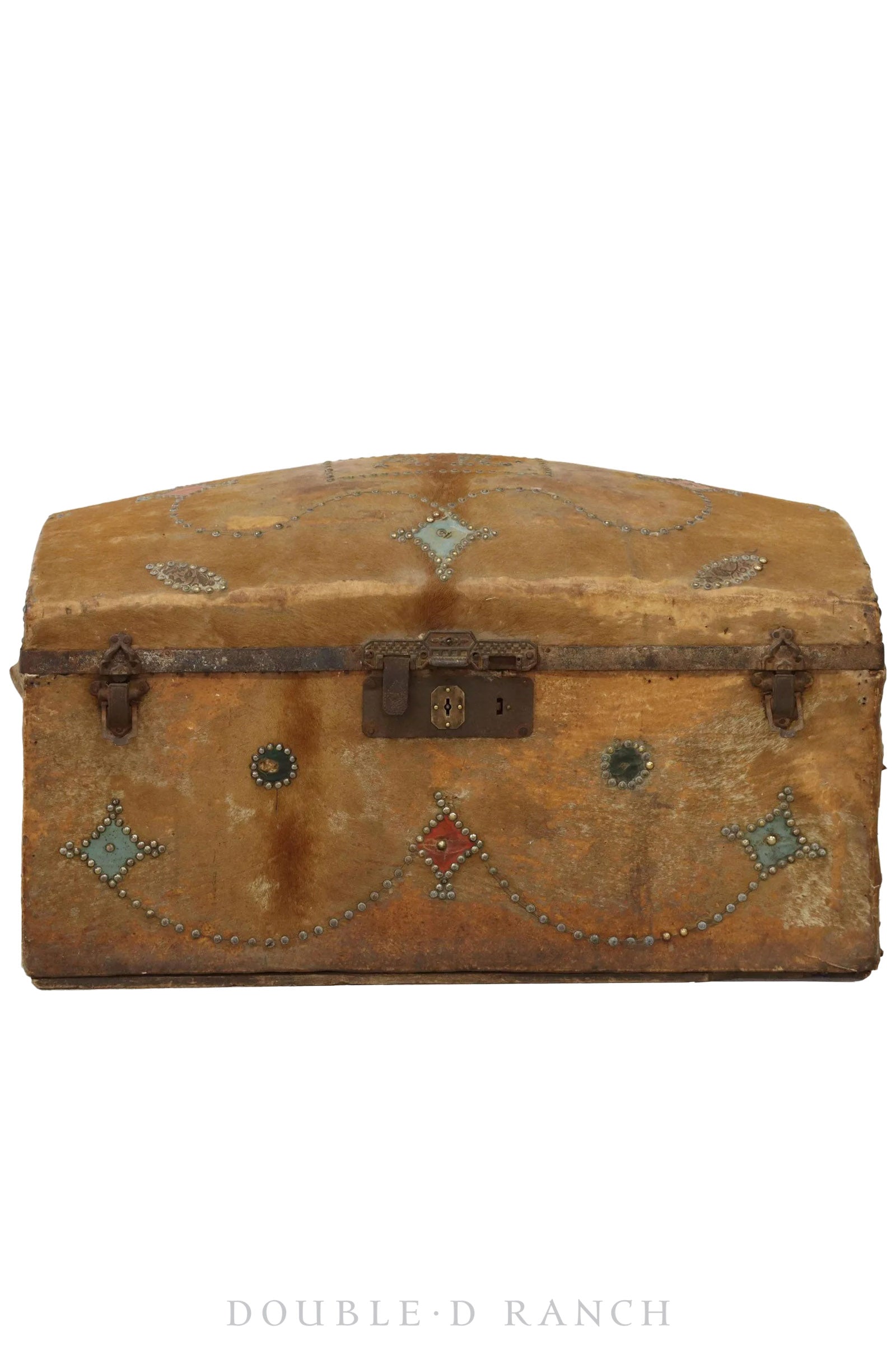 Home, Furniture, Trunk, Stagecoach, Hair On with Stud Embellishment, Antique 19th Century, 196