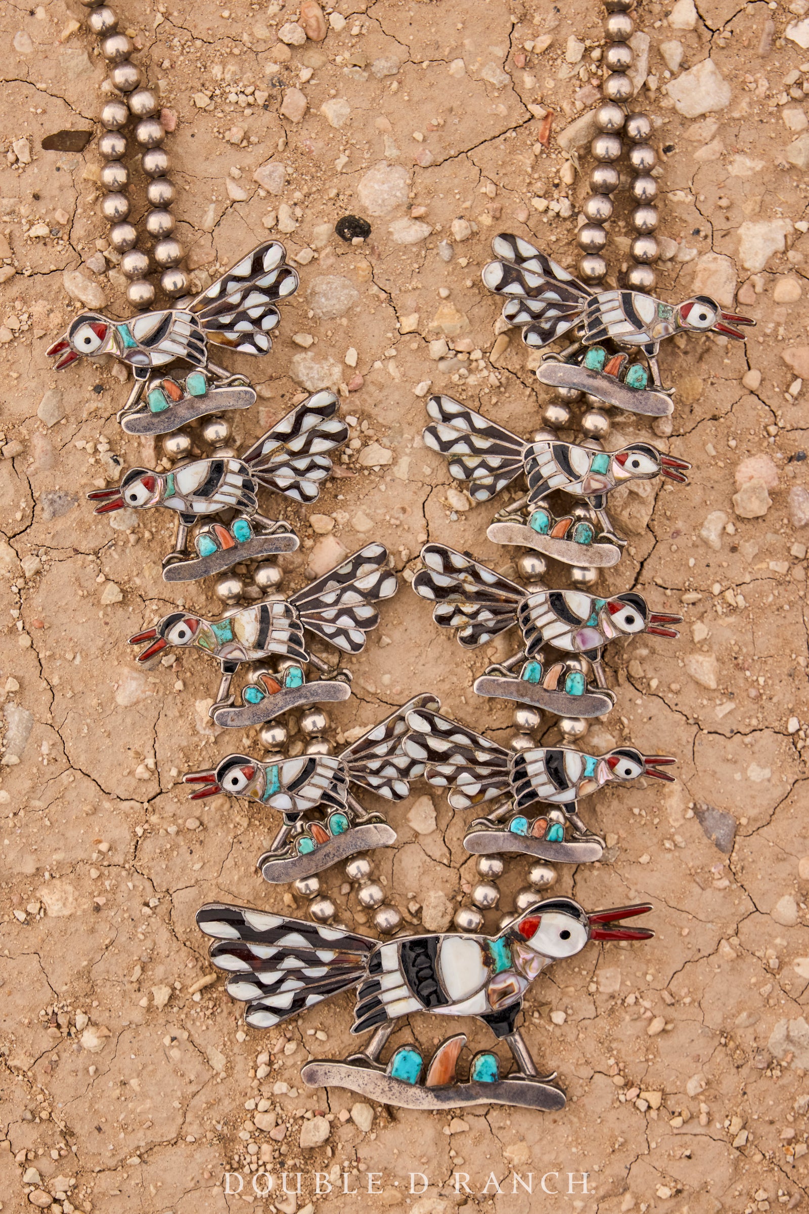 Necklace, Squash Blossom, Mixed Stones, Roadrunners, Vintage, 1967