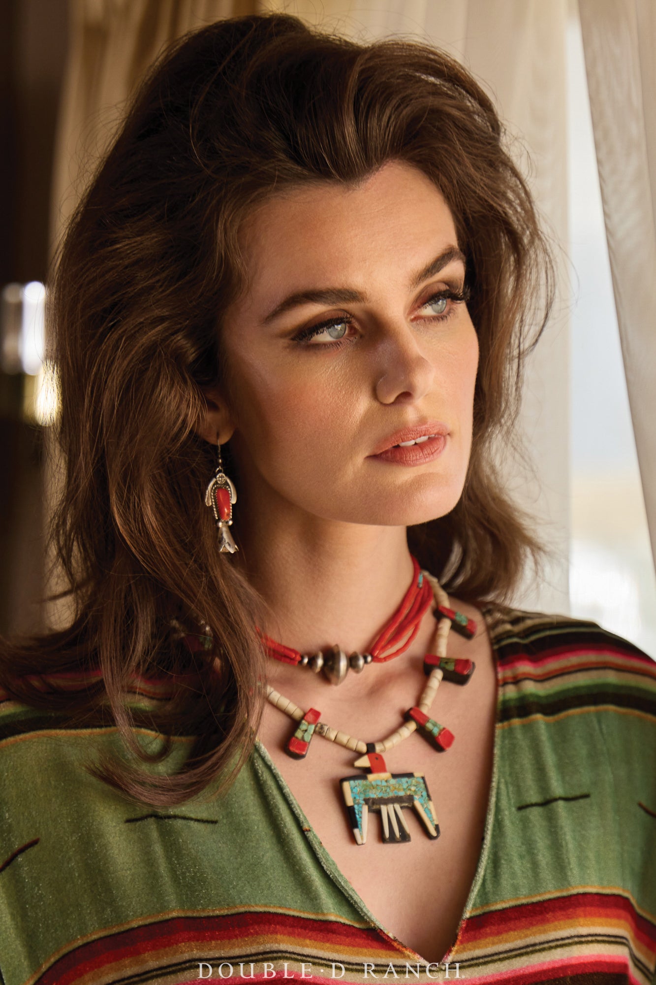 Necklace, Natural Stone, Coral Heishi, Desert Pearls with Turquoise Accent, Contemporary, 3350