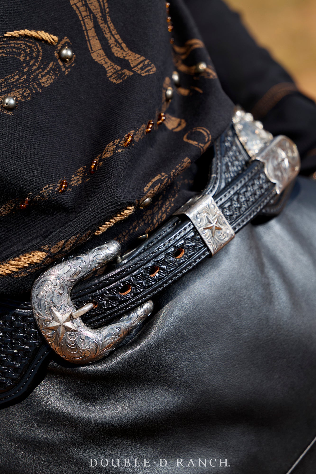 Belt, A, Western Concho, Basket Weave Tooled Leather, Contemporary, 504