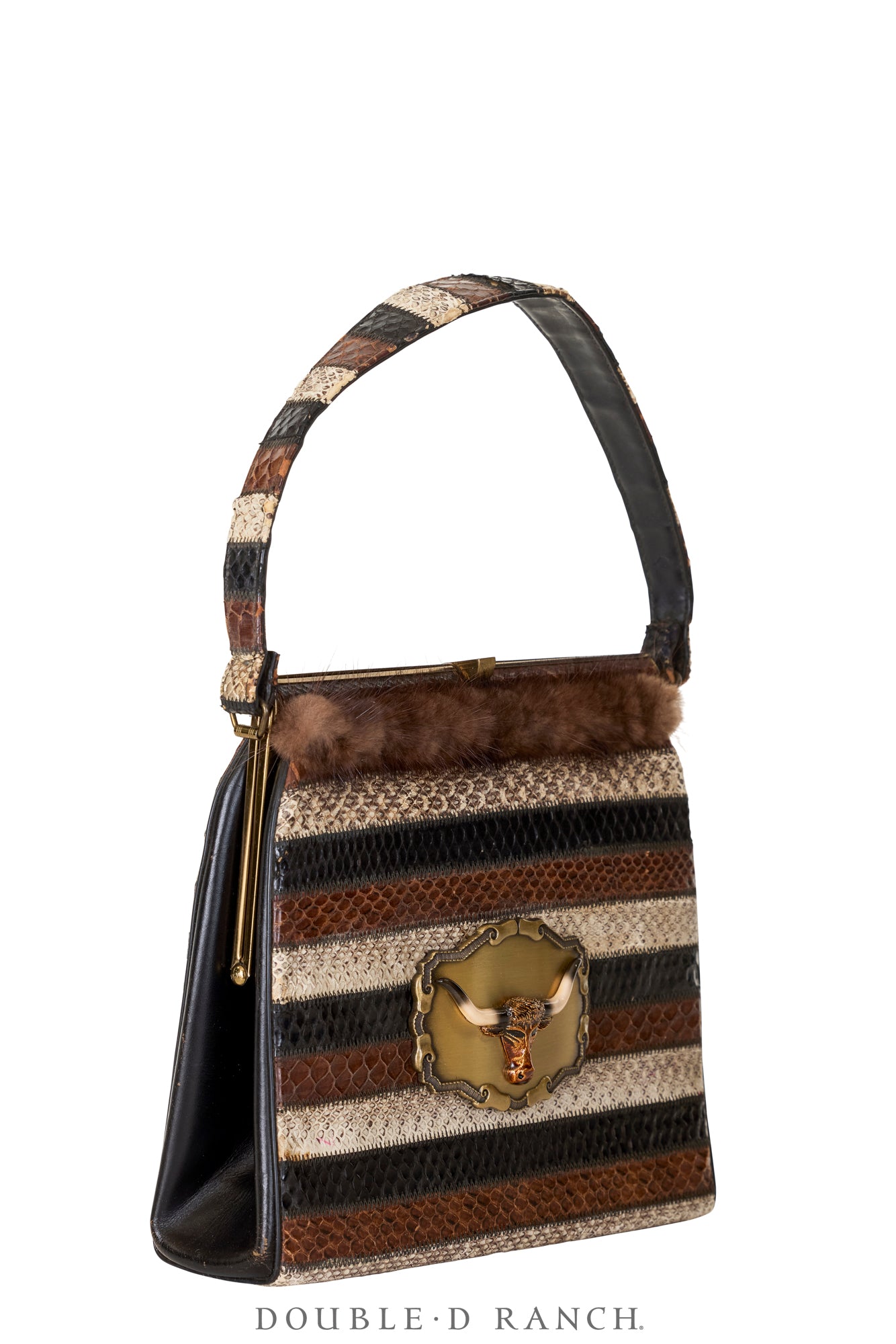 Bag, Silver Label, Striped Snakeskin, Longhorn Buckle, Repurposed, 1364