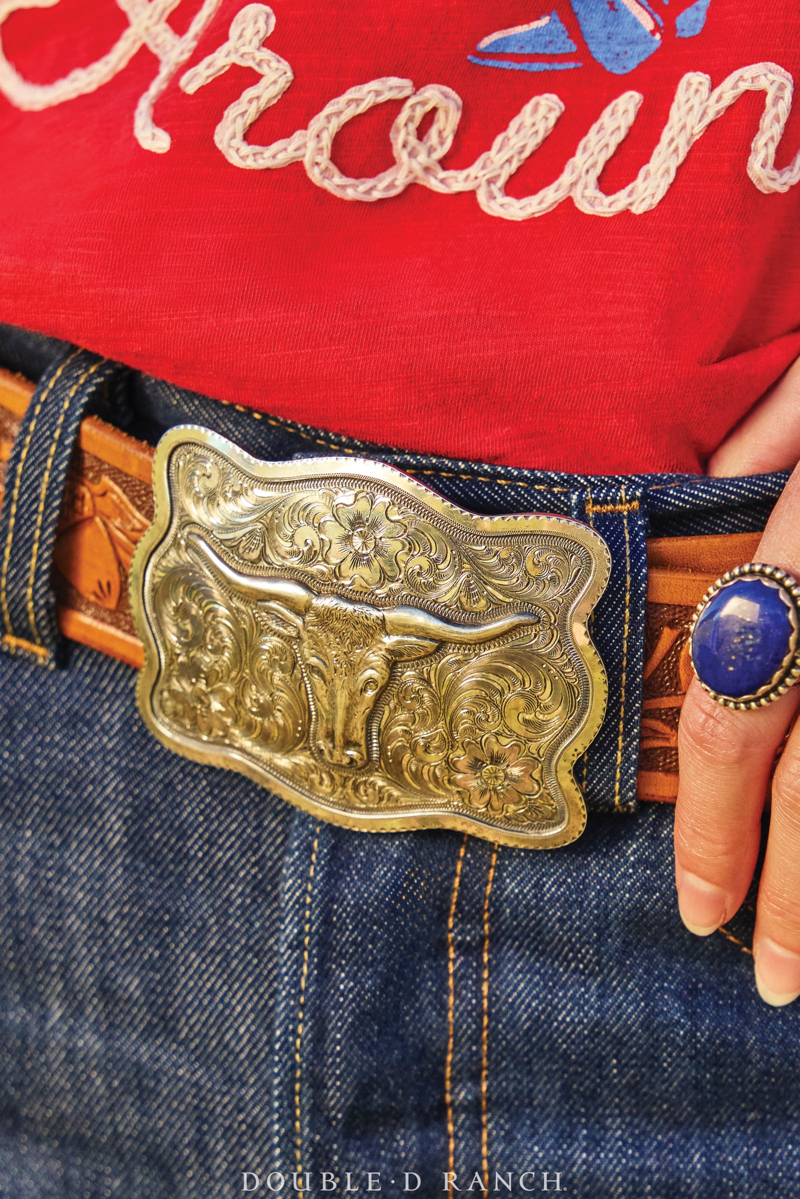 Belt, A Buckle, Western, Longhorn & Engraved Scroll, Artisan, Contemporary, 534