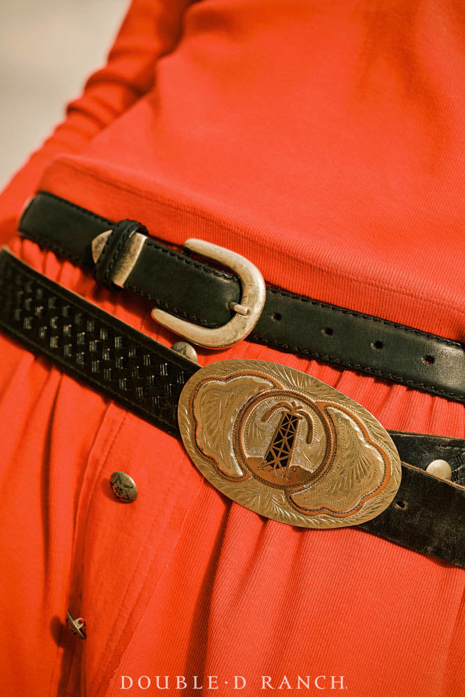 Belt, A Vintage, Buckle, Western, Roughneck Rodeo, Oil Derrick, Vintage, 1008