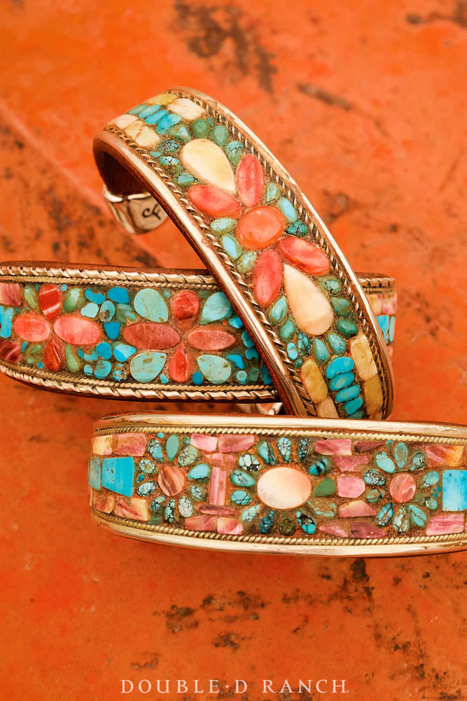 Cuff, Inlay, Turquoise & Spiny Oyster, Leather Lined, Artisan, Charlie Favour, Contemporary, 4220