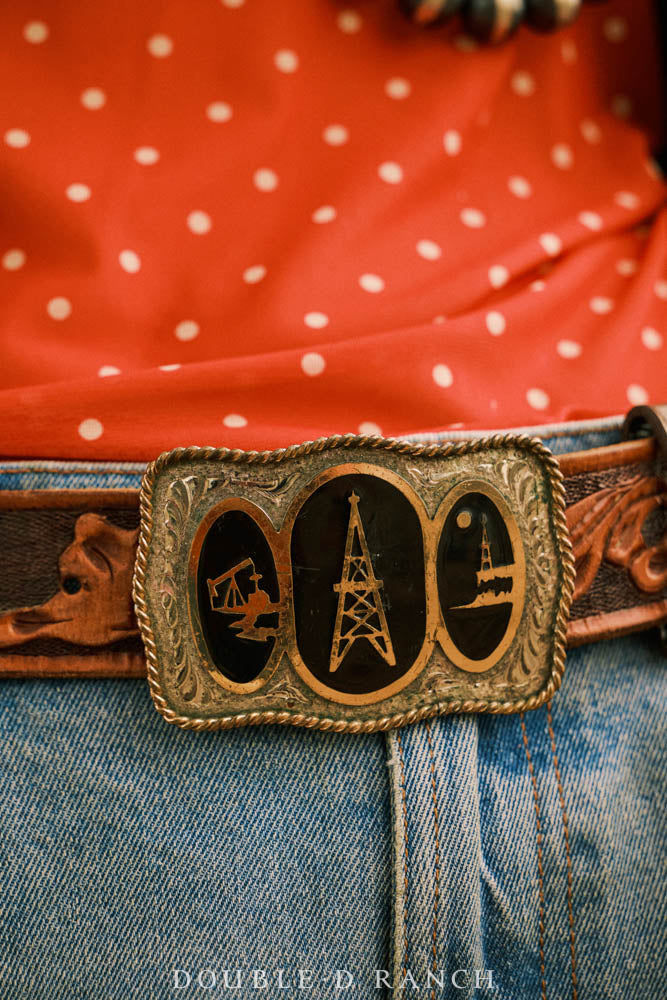 Belt, A Vintage, Buckle, Western, Roughneck Rodeo, Inlay, Vintage, 1007