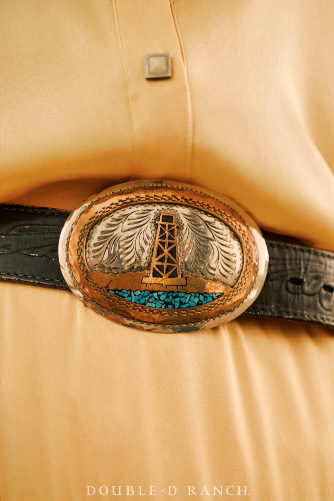 Belt, A Vintage, Buckle, Western, Roughneck Rodeo, Inlay, Vintage, 1005