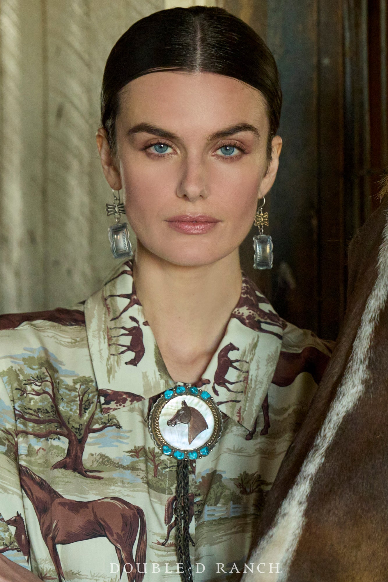 Bolo, Inlay, Turquoise With Shell, Horse Profile, Sterling Silver & 14K Gold, Hallmark, Vintage ‘70s, 3629