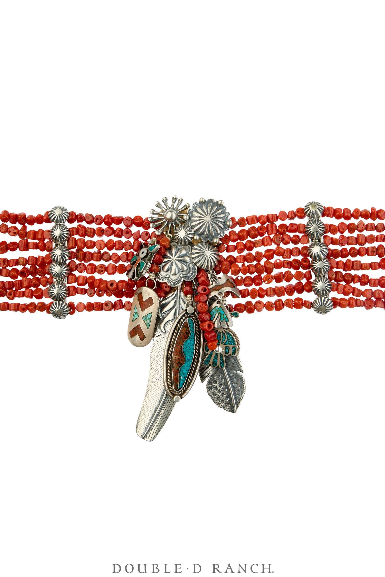 Necklace, MB, Choker, Aguilar, Coral With Up-Cycled Vintage Inlay Charms, Contemporary, 142F