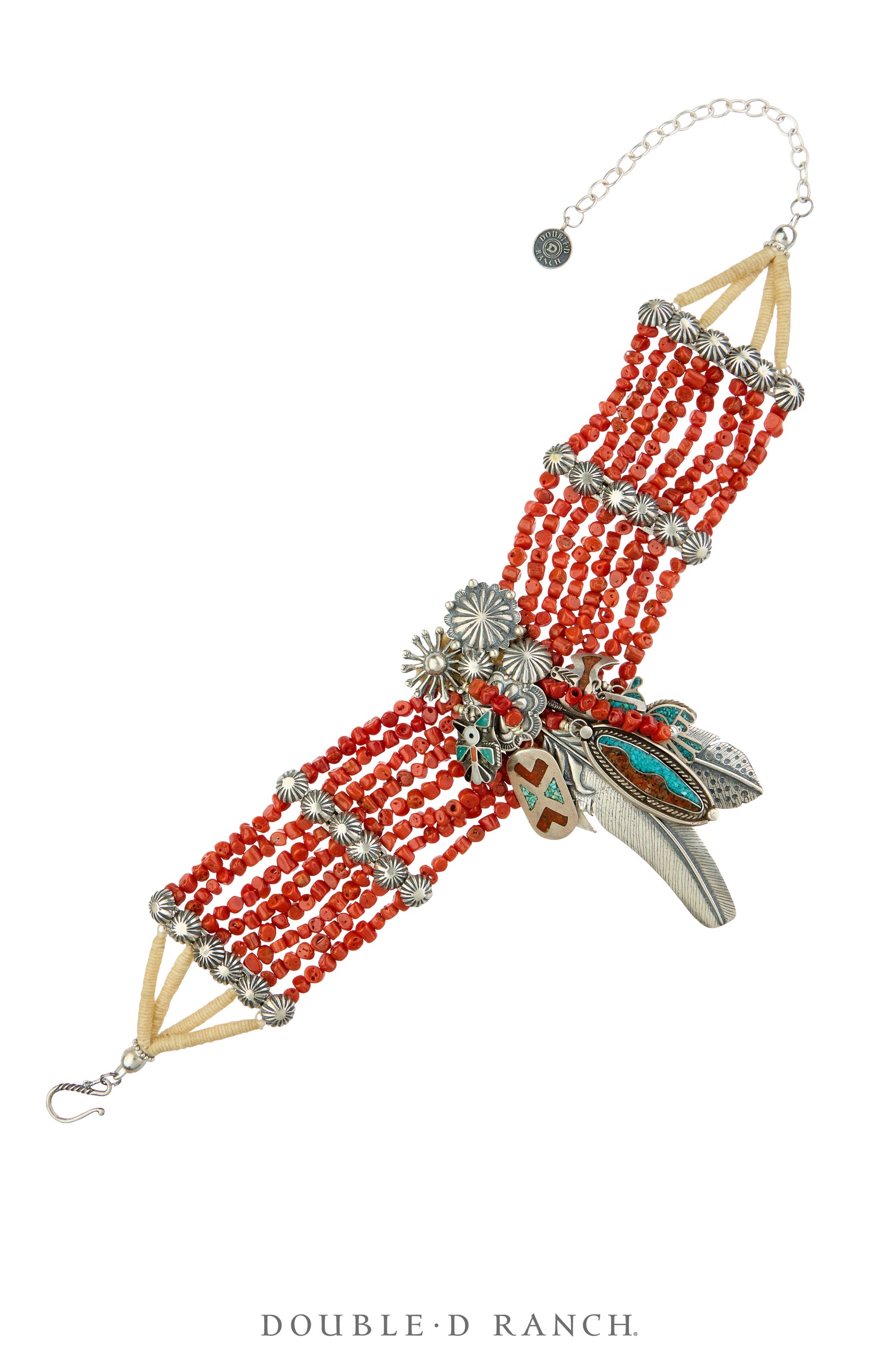 Necklace, MB, Choker, Aguilar, Coral With Up-Cycled Vintage Inlay Charms, Contemporary, 142F