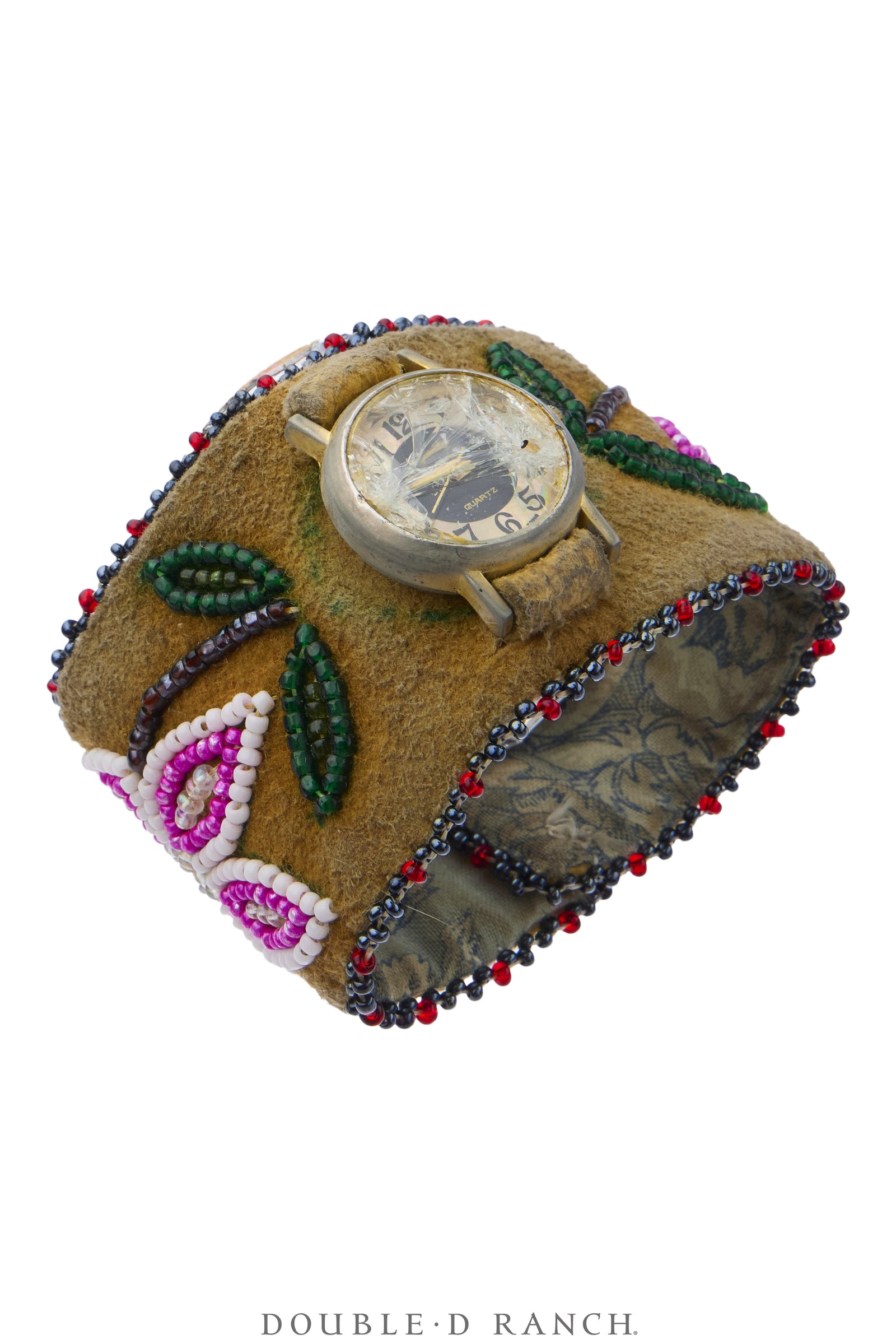 Watch, Beaded, Brain-tanned Leather, Broken Mechanism, Vintage, 1452