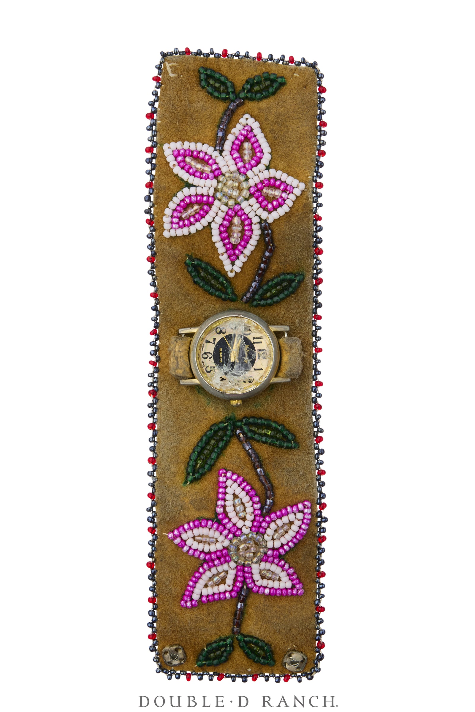 Watch, Beaded, Brain-tanned Leather, Broken Mechanism, Vintage, 1452