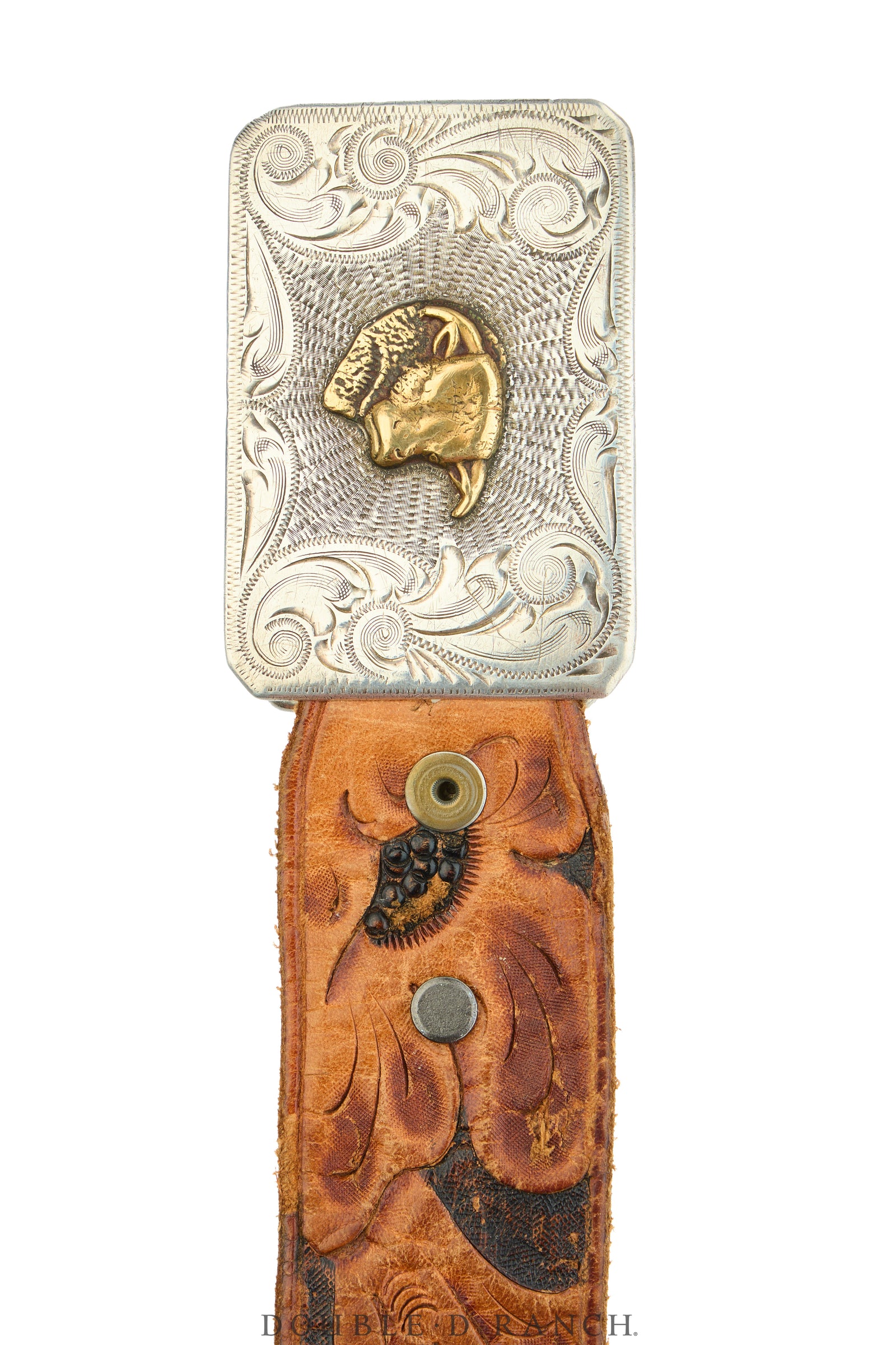 Belt, A Vintage, Buckle, Western, Sterling Silver, Engraved, Hallmark, Vintage, 1037