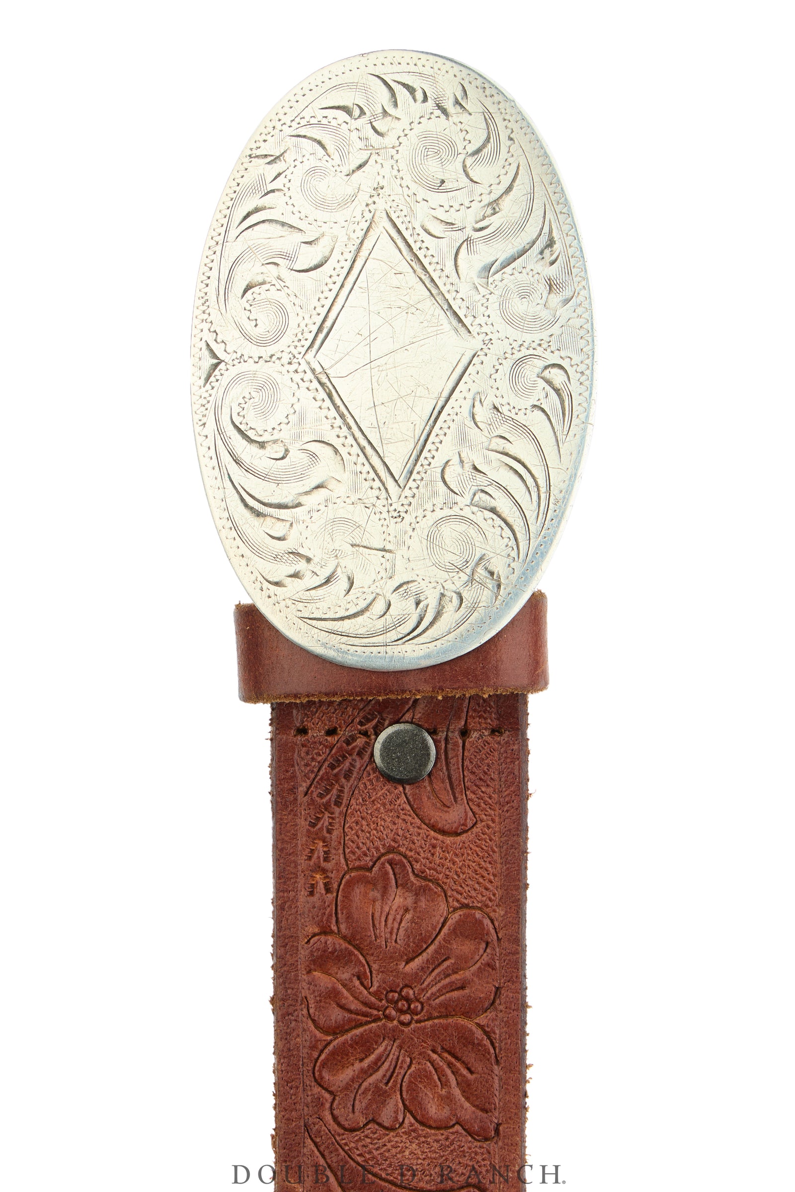 Belt, A Vintage, Buckle, Western, Sterling Silver, Engraved, Hallmark, Vintage, 1038