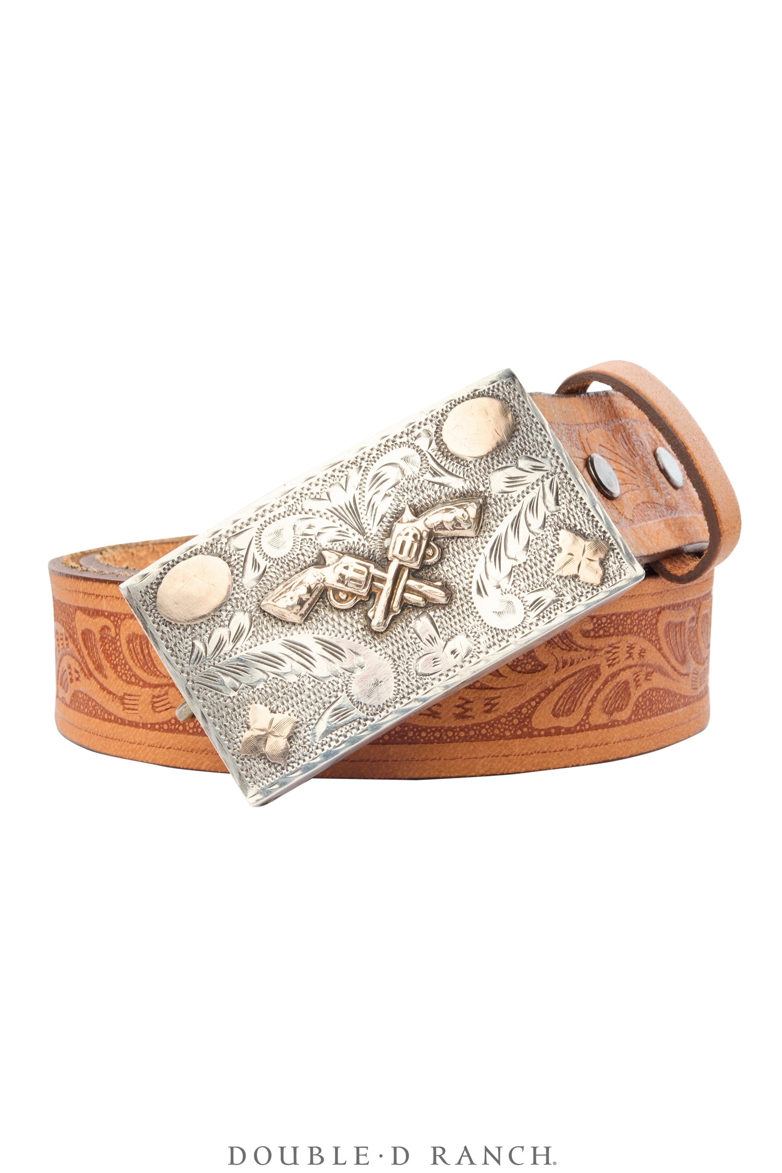 Belt, A Vintage, Buckle, Sterling Silver, Crossed Pistols, Hallmark, Vintage, 1056