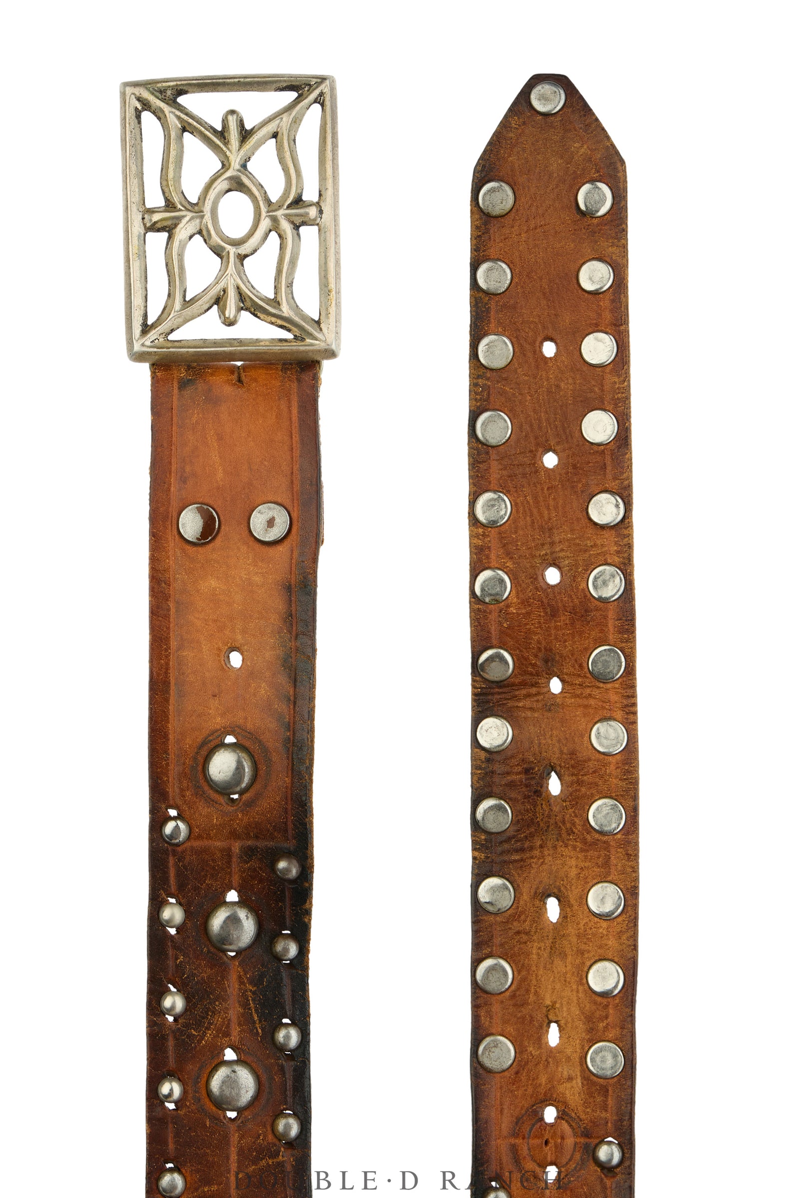 Belt, A Vintage, Buckle, Cast, Sterling Silver, Leather With Studs, Hallmark, Vintage, 1098