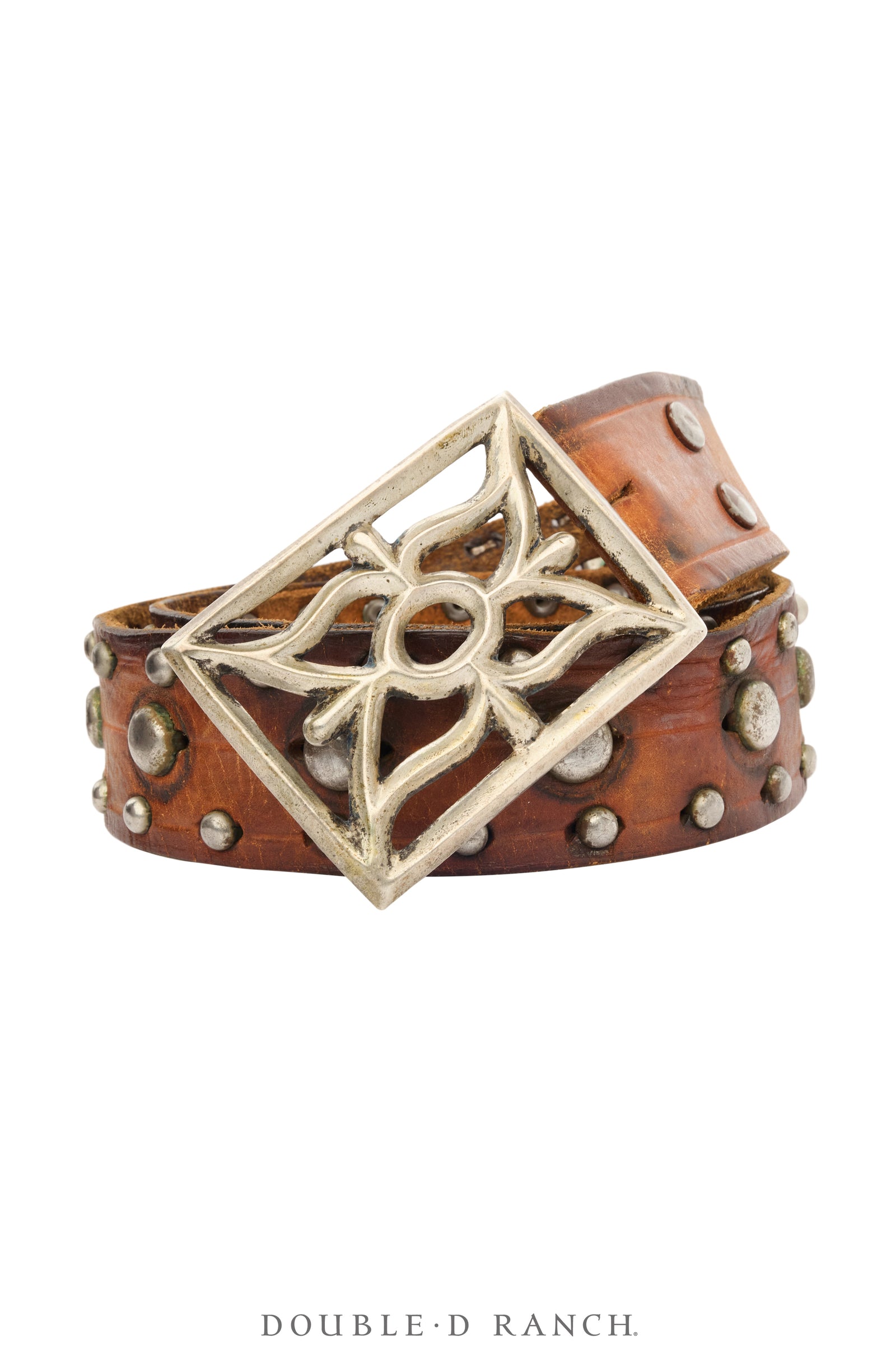 Belt, A Vintage, Buckle, Cast, Sterling Silver, Leather With Studs, Hallmark, Vintage, 1098