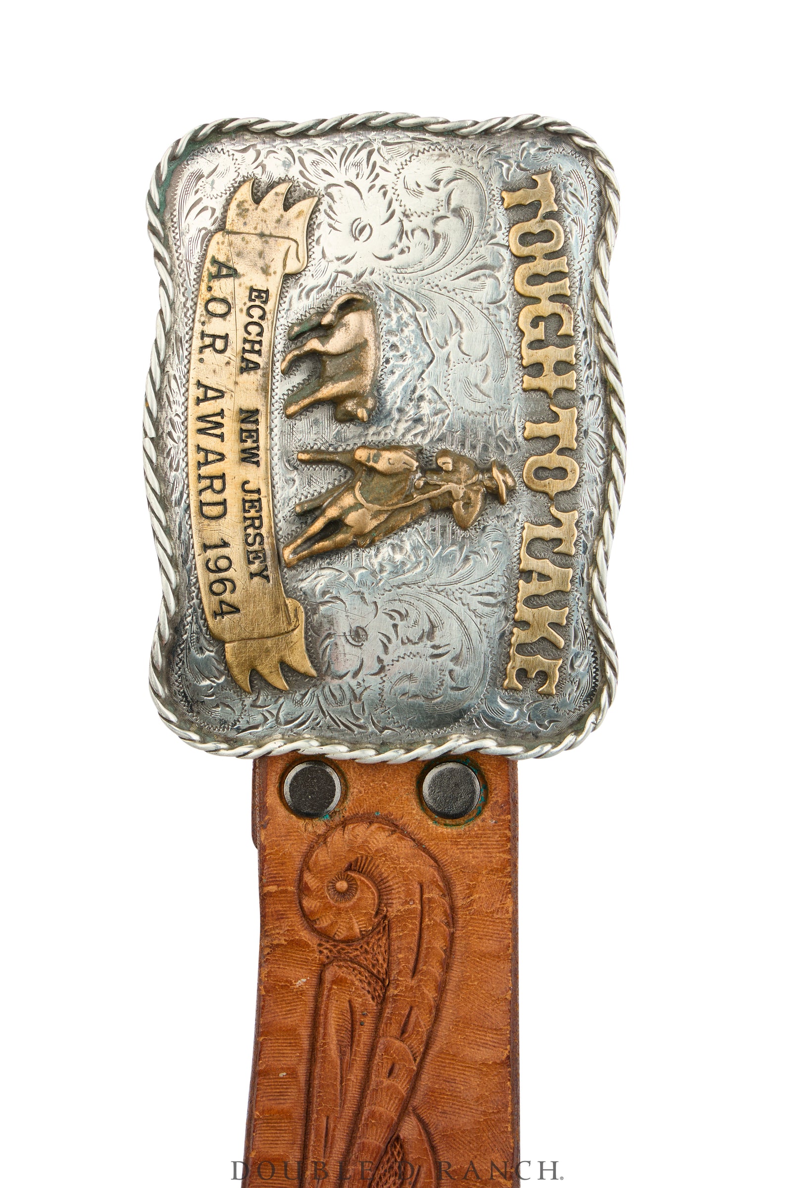 Belt, A Vintage, Buckle, Western, Cutting, "Tough To Take," Sterling Silver, Hallmark, Vintage, 1110