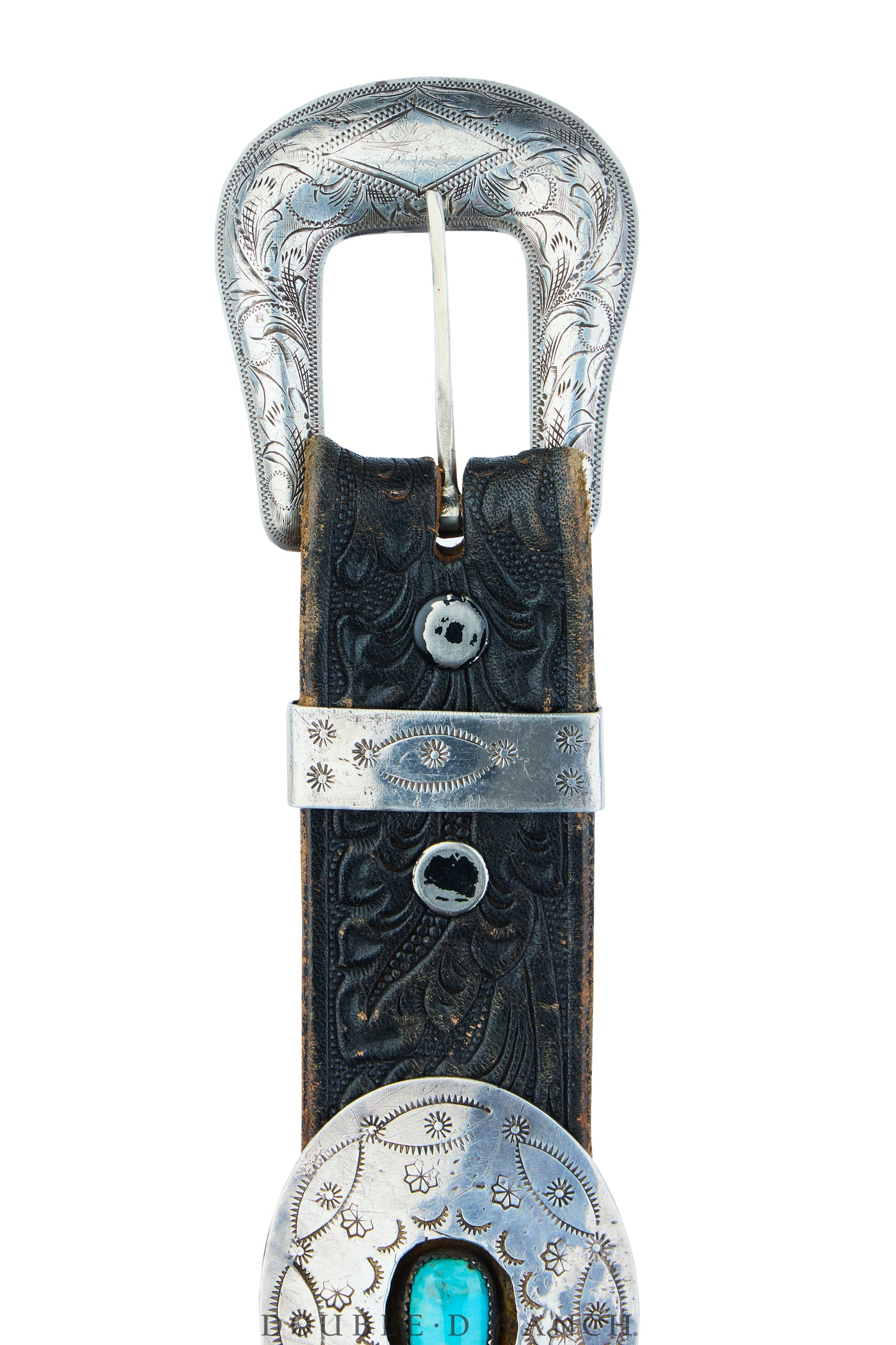 Belt, A Vintage, Concho, Turquoise, Tooled Leather Strap, Hallmark, Vintage, 1137
