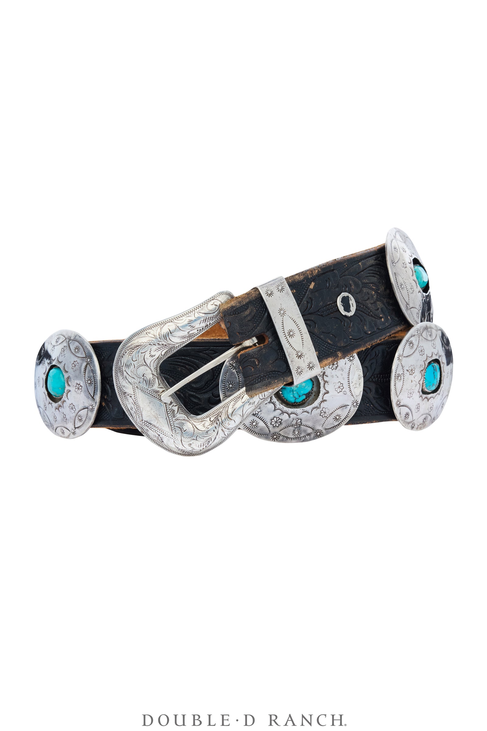 Belt, A Vintage, Concho, Turquoise, Tooled Leather Strap, Hallmark, Vintage, 1137