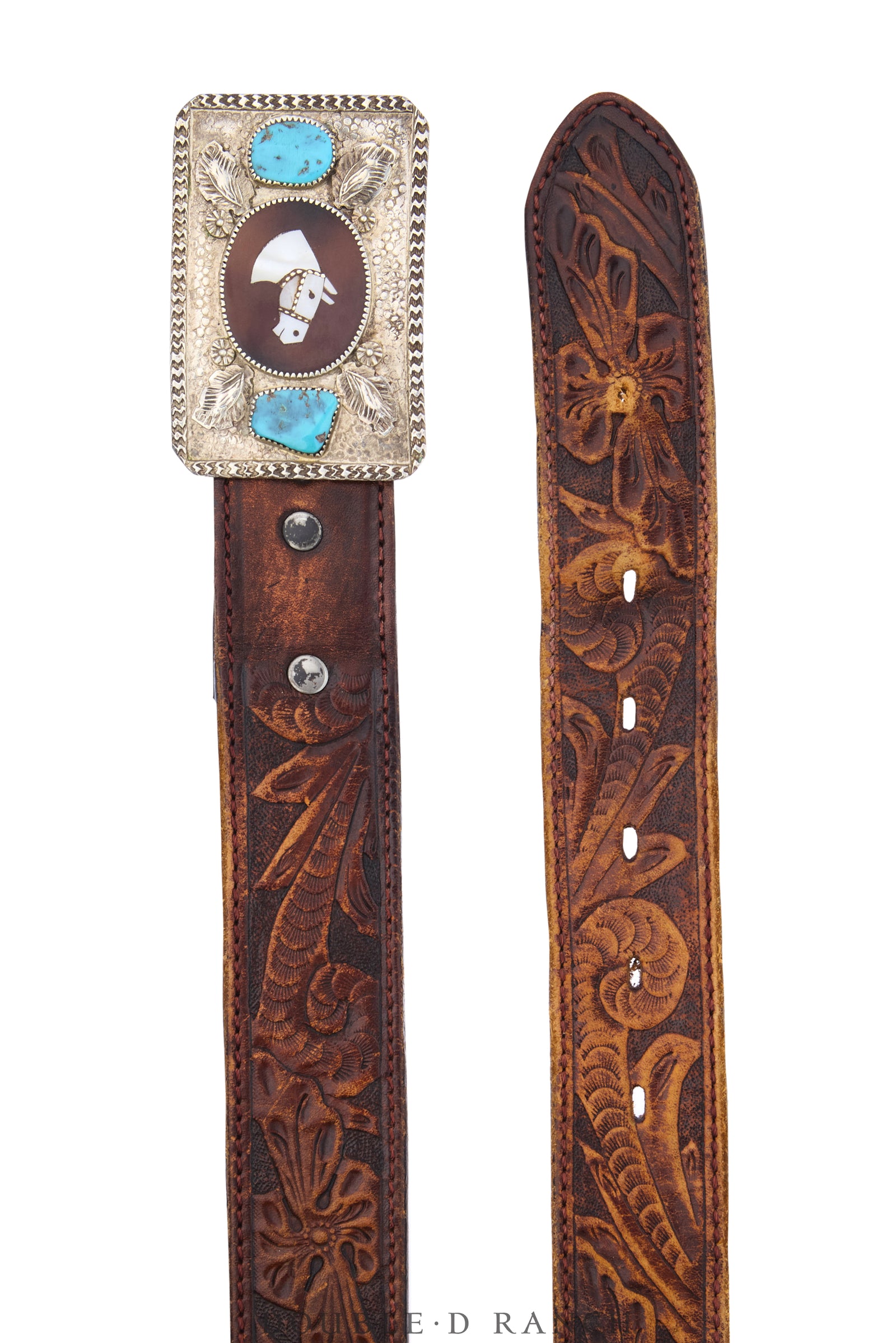 Belt, A Vintage, Buckle, Inlay, Horse Profile, Turquoise, Simplicio Hallmark, Vintage ‘50s, 1148