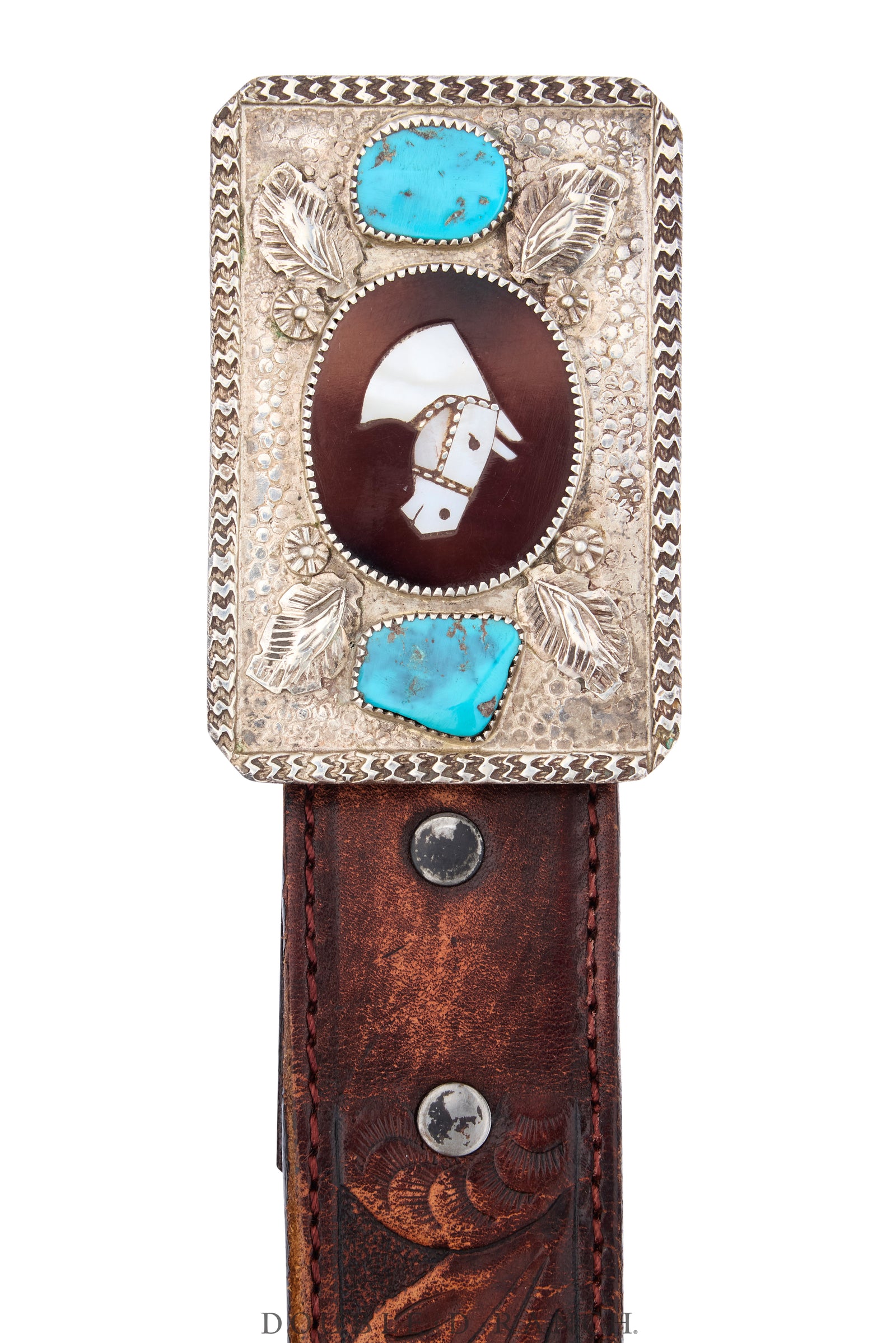 Belt, A Vintage, Buckle, Inlay, Horse Profile, Turquoise, Simplicio Hallmark, Vintage ‘50s, 1148