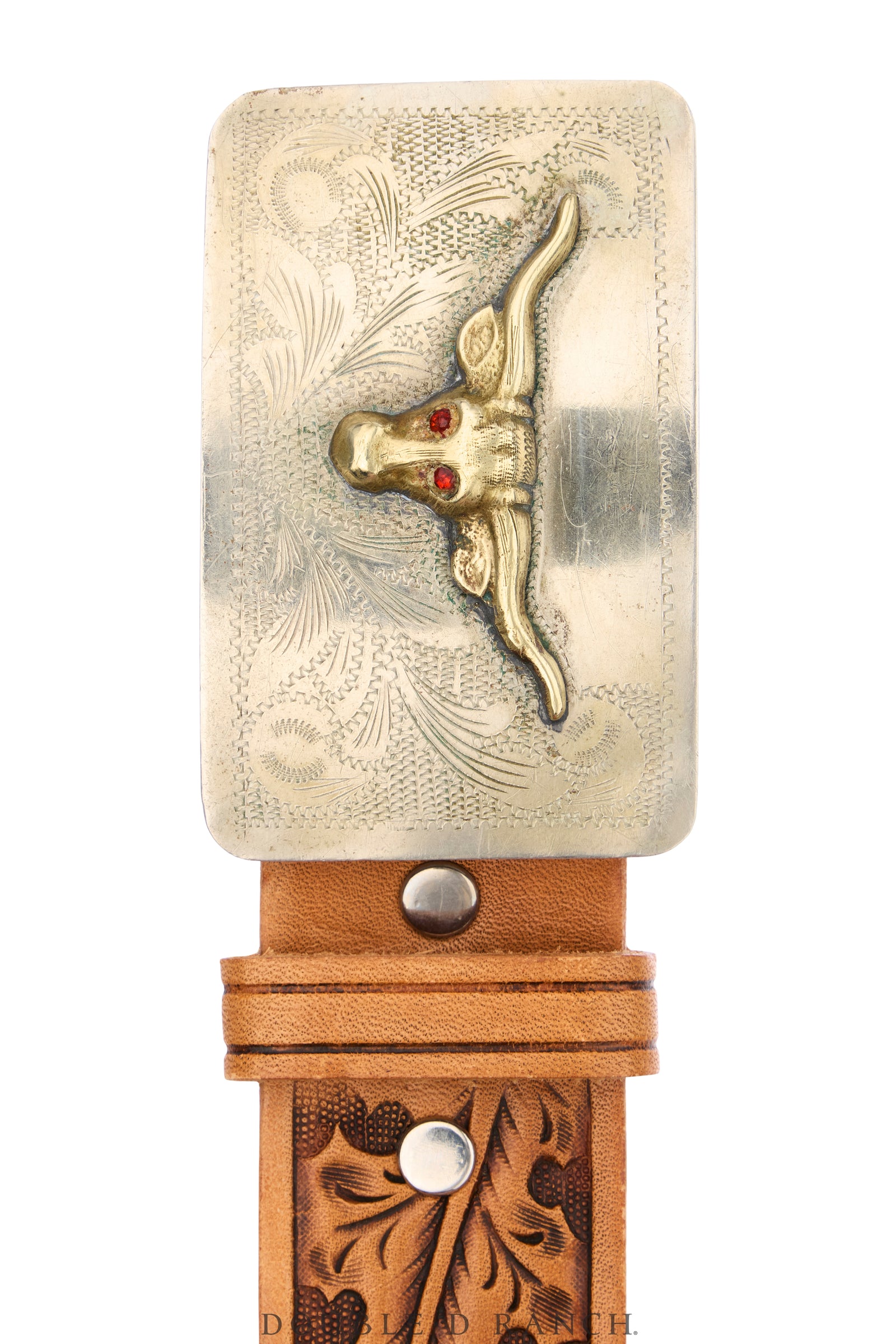 Belt, A Vintage, Buckle, Western, Longhorn, Sterling Silver With Stones, Hallmark, Vintage, 1165