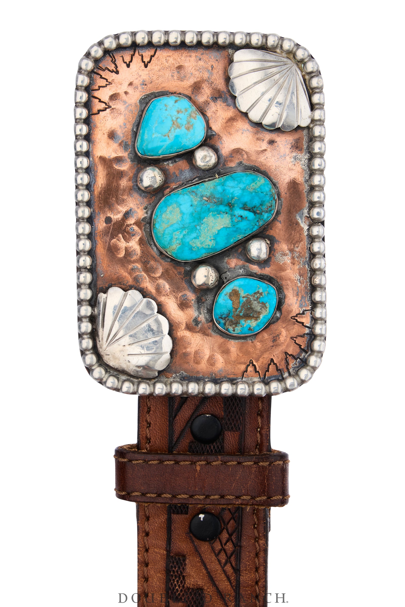 Belt, A Vintage, Buckle, Concho, Turquoise, Sterling Silver & Copper, Unique, Vintage, 1187