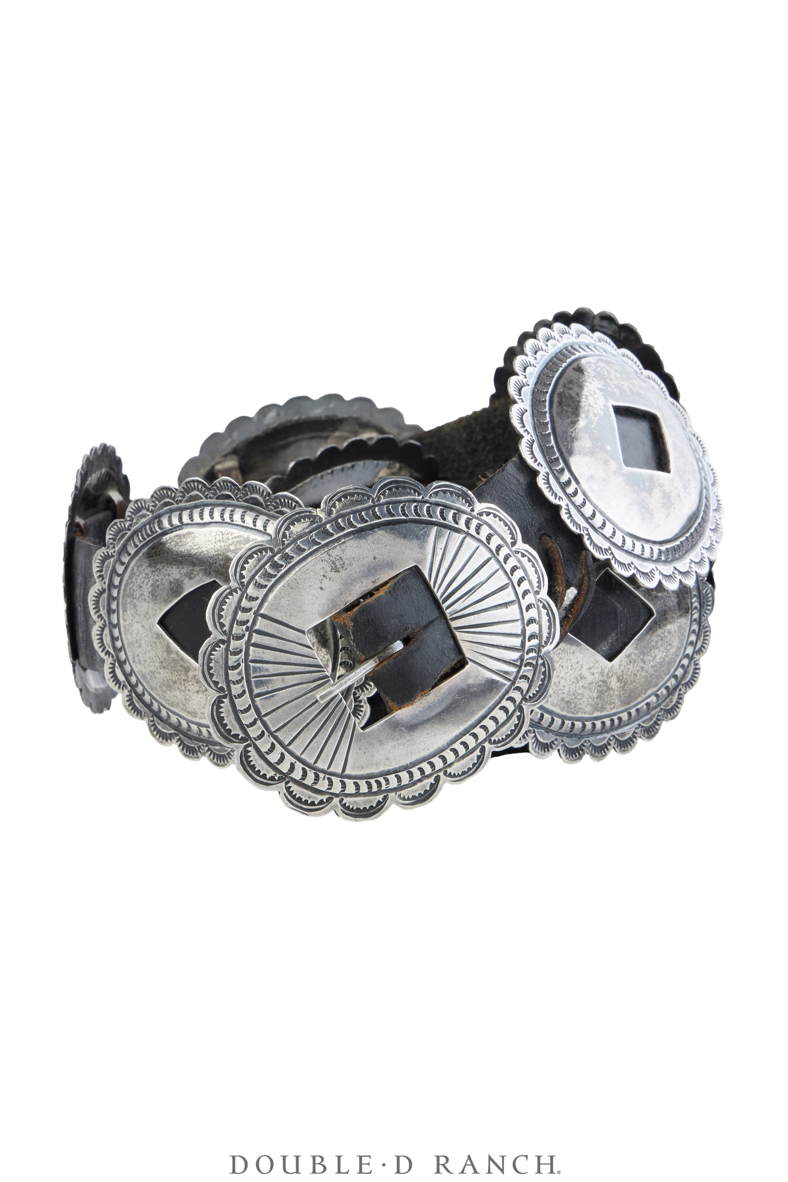Belt, A Vintage, Concho, Sterling Silver, 1st Phase Style, Vintage, 924