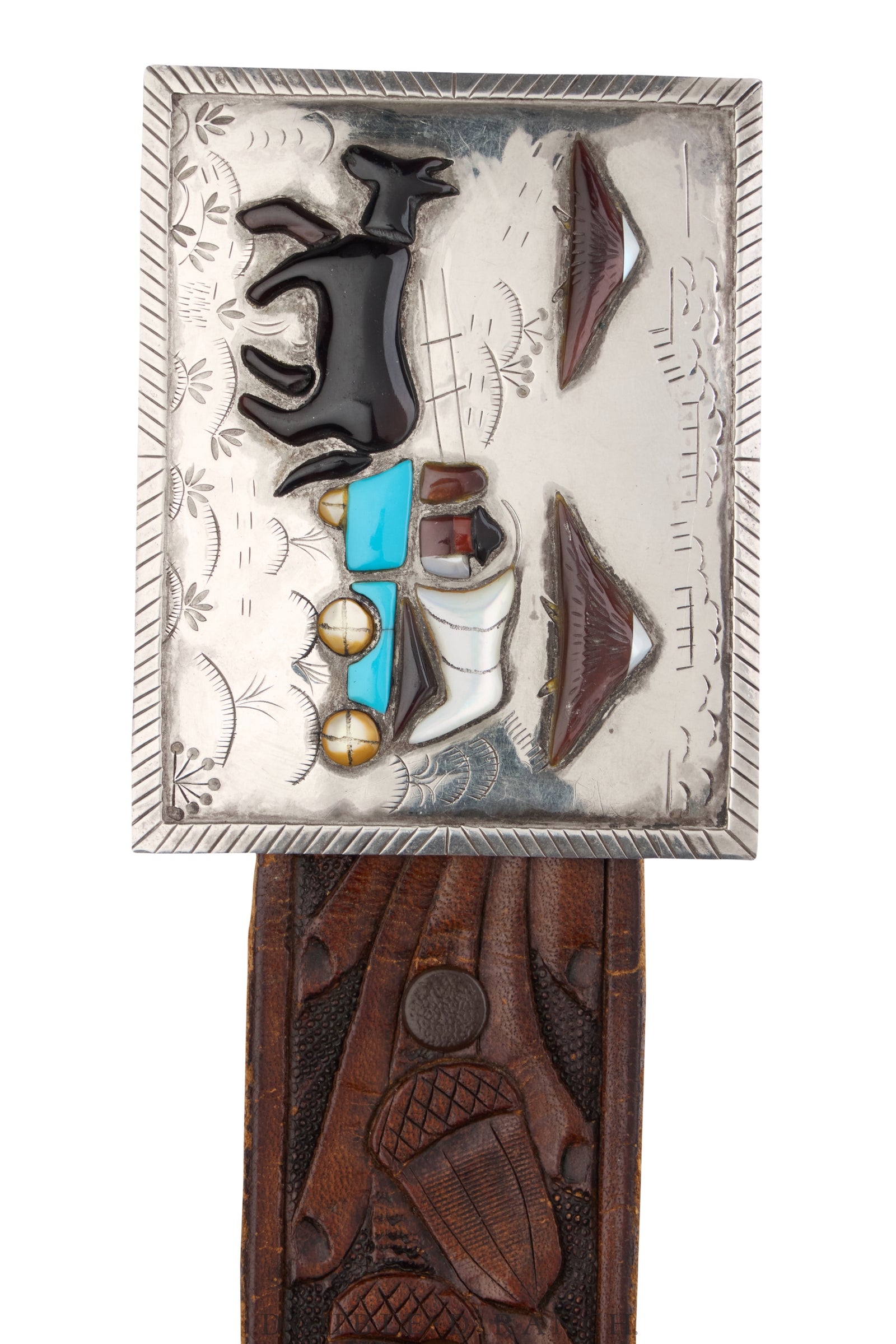 Belt, A Vintage, Buckle, Inlay, Mixed Stones, Covered Wagon Scene, Upcycled, Vintage, 967