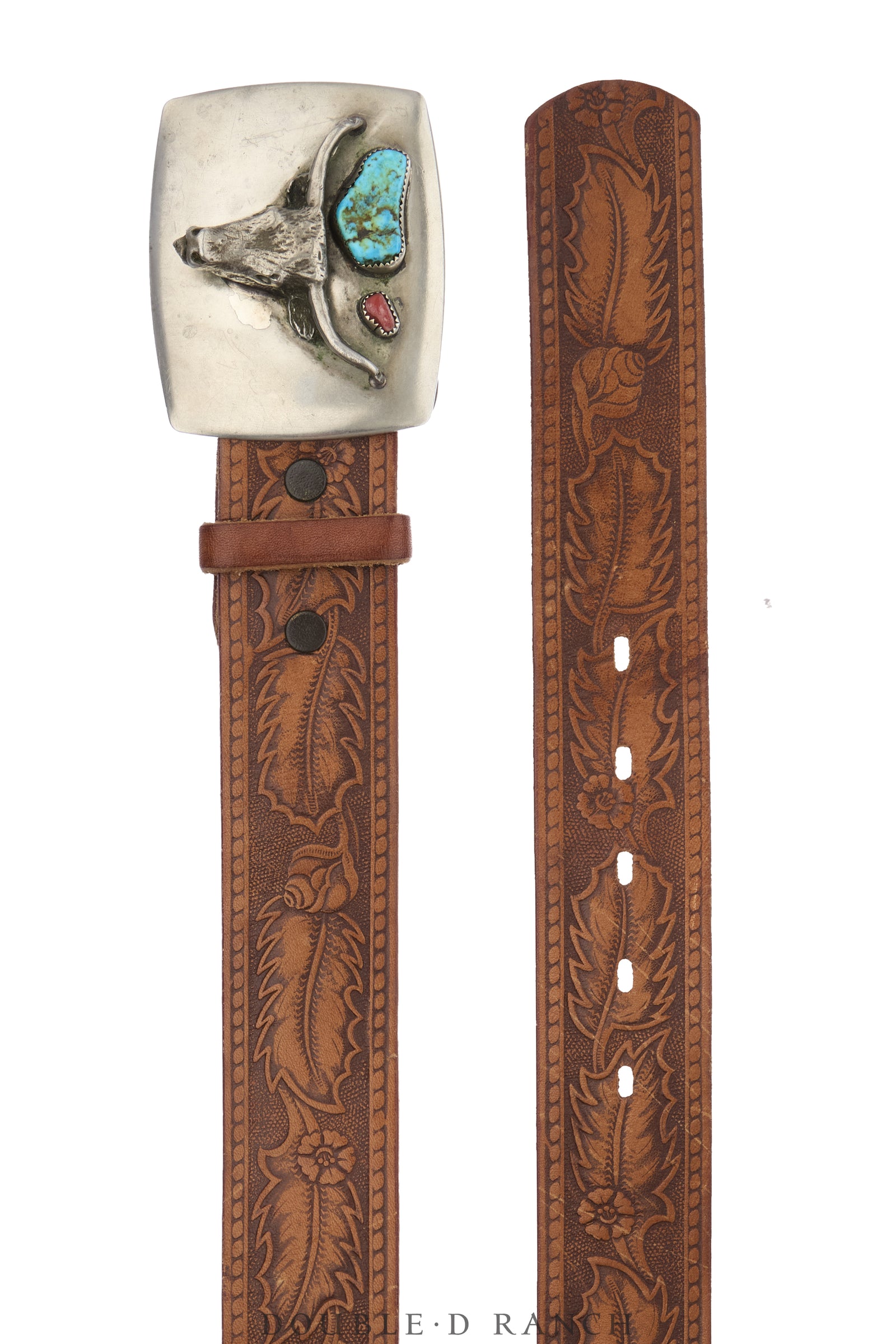 Belt, A Vintage, Buckle, Western, Longhorn With Turquoise, Vintage, 976