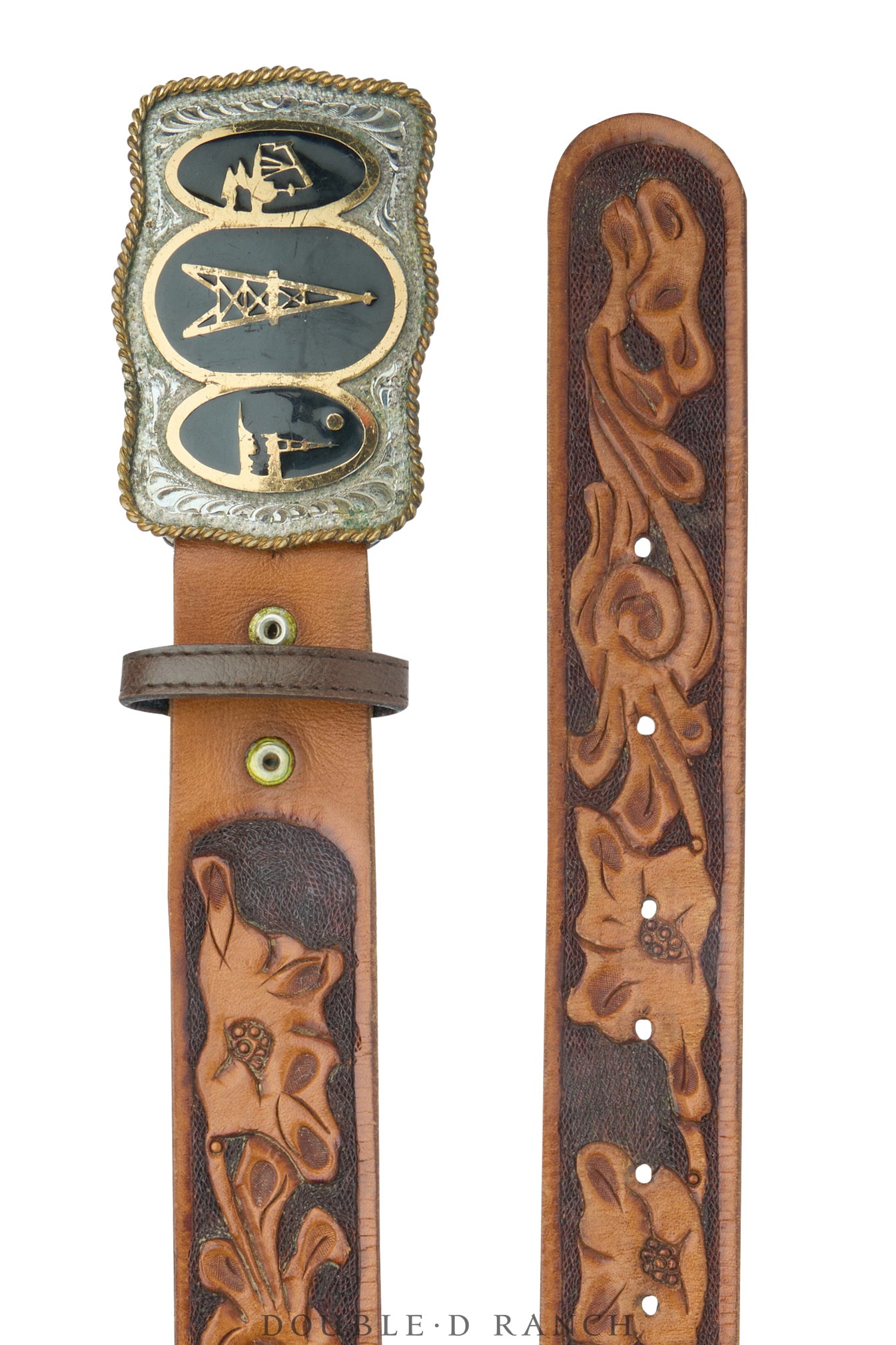 Belt, A Vintage, Buckle, Western, Roughneck Rodeo, Inlay, Vintage, 1007