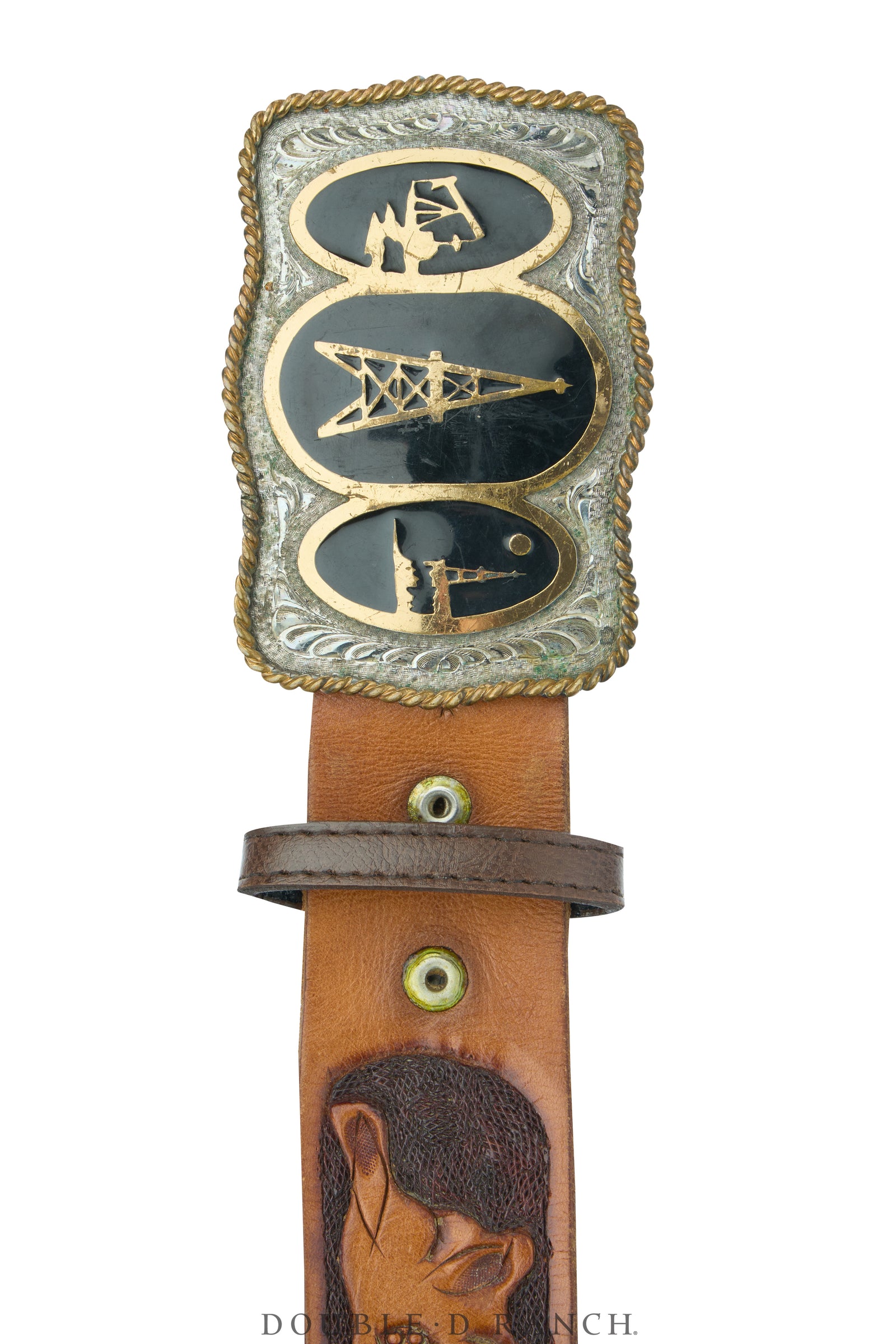 Belt, A Vintage, Buckle, Western, Roughneck Rodeo, Inlay, Vintage, 1007