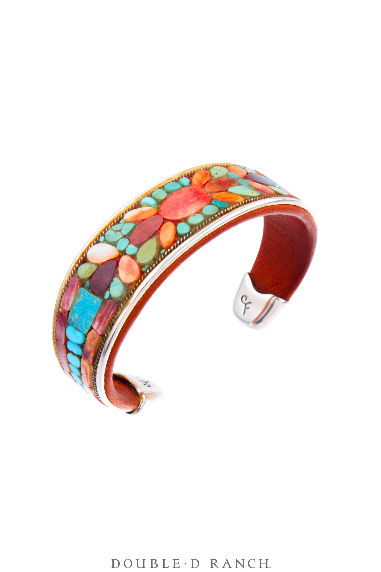 Cuff, Inlay, Turquoise, Spiny Oyster, Leather Lined, Artisan, Charlie Favour, Contemporary, 4340